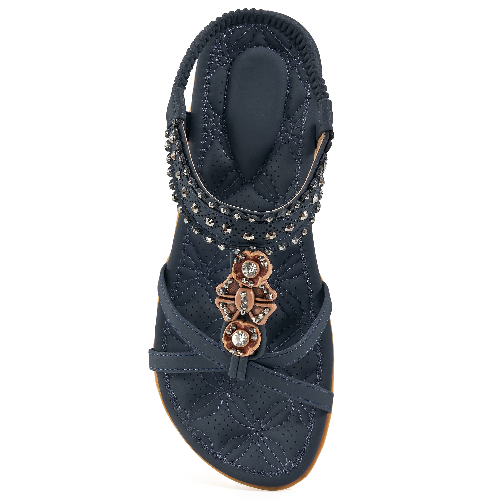 Alicegana Womens Sandals Shoes Comfort Walking with Non Slip on Casual Summer 2026 Shoes Dress Ankle Elastic Jeweled Bohemian Flats Vacation Wedding