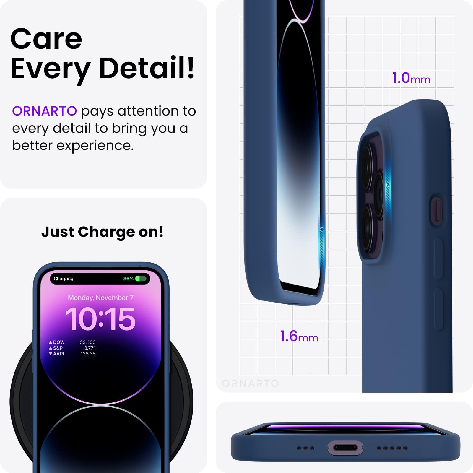 ORNARTO Compatible with iPhone 14 Pro Case 6.1, Slim Liquid Silicone 3 Layers Full Covered Soft Gel Rubber Phone Case Protective Cover with Microfiber Lining 6.1 inch-Baby Blue