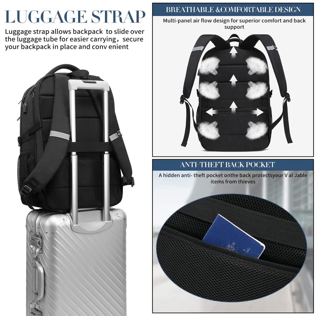 Extra Large Backpack for Men 55L,18.4Inch Travel Laptop Backpack with USB Charging Port Business Flight Approved Carry On Backpack,TSA Big Capacity Heavy Duty Computer Bag College Bookbag,Black