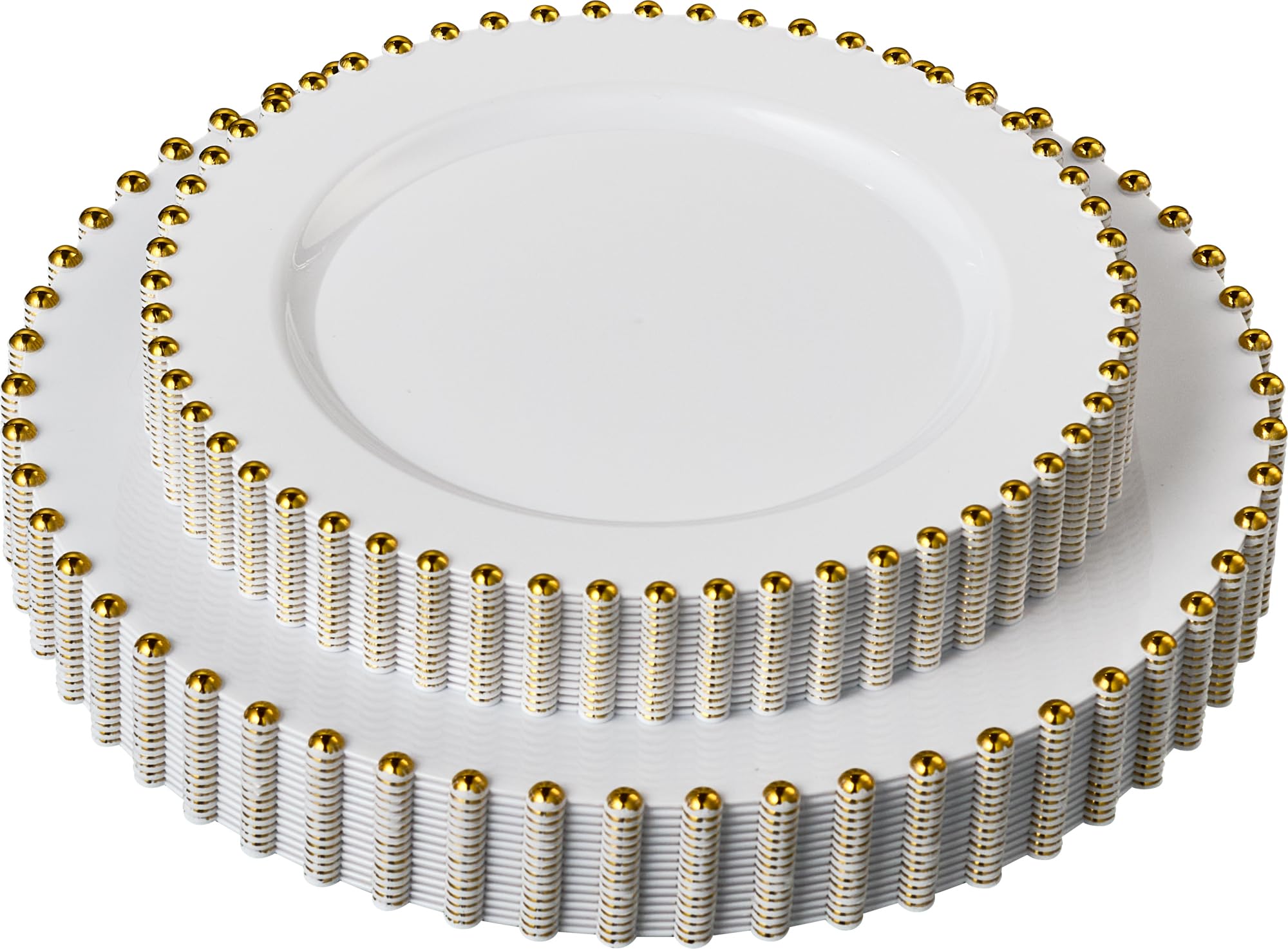 PLASTICPRO 32 Piece Combo Plastic Dinner Plates Disposable Plastic Fancy Heavy Duty Party Dishes 7 inch and 10 inch, Black and Gold Beaded