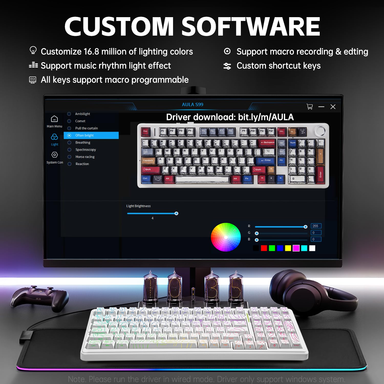 Aula F99 Mechanical Gaming Keyboard, Wireless Creamy Keyboard Hot Swappable Custom Keyboards Rechargeable, Tri-Mode BT5.0/2.4GHz/USB-C, Pre-lubed Linear Switches, RGB Backlit, Gasket Structure