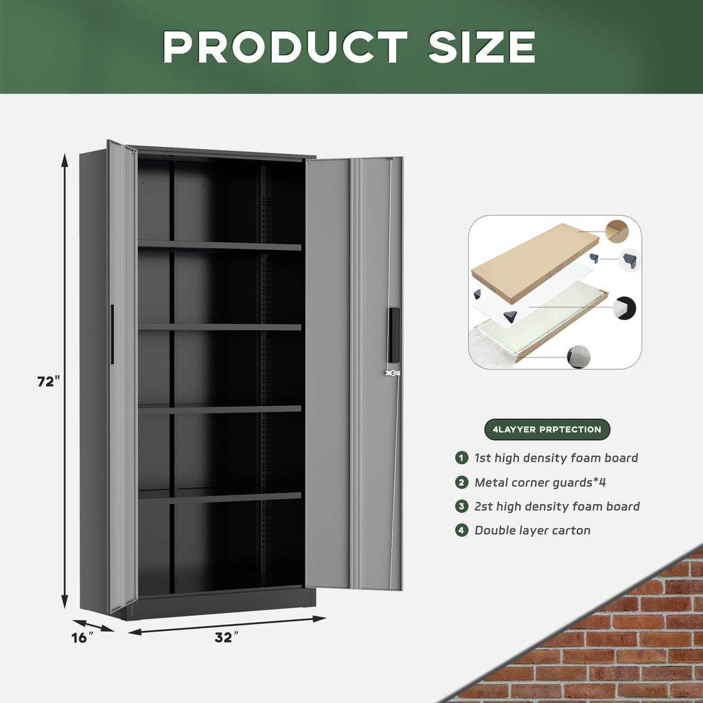 Greenvelly Metal Storage Cabinet, 36" Locking Storage Cabinet with Doors and Shelves, Lockable Storage Cabinets for Home Office, Utility Locker Cabinet, Steel Garage Cabinet with 2 Keys, Black