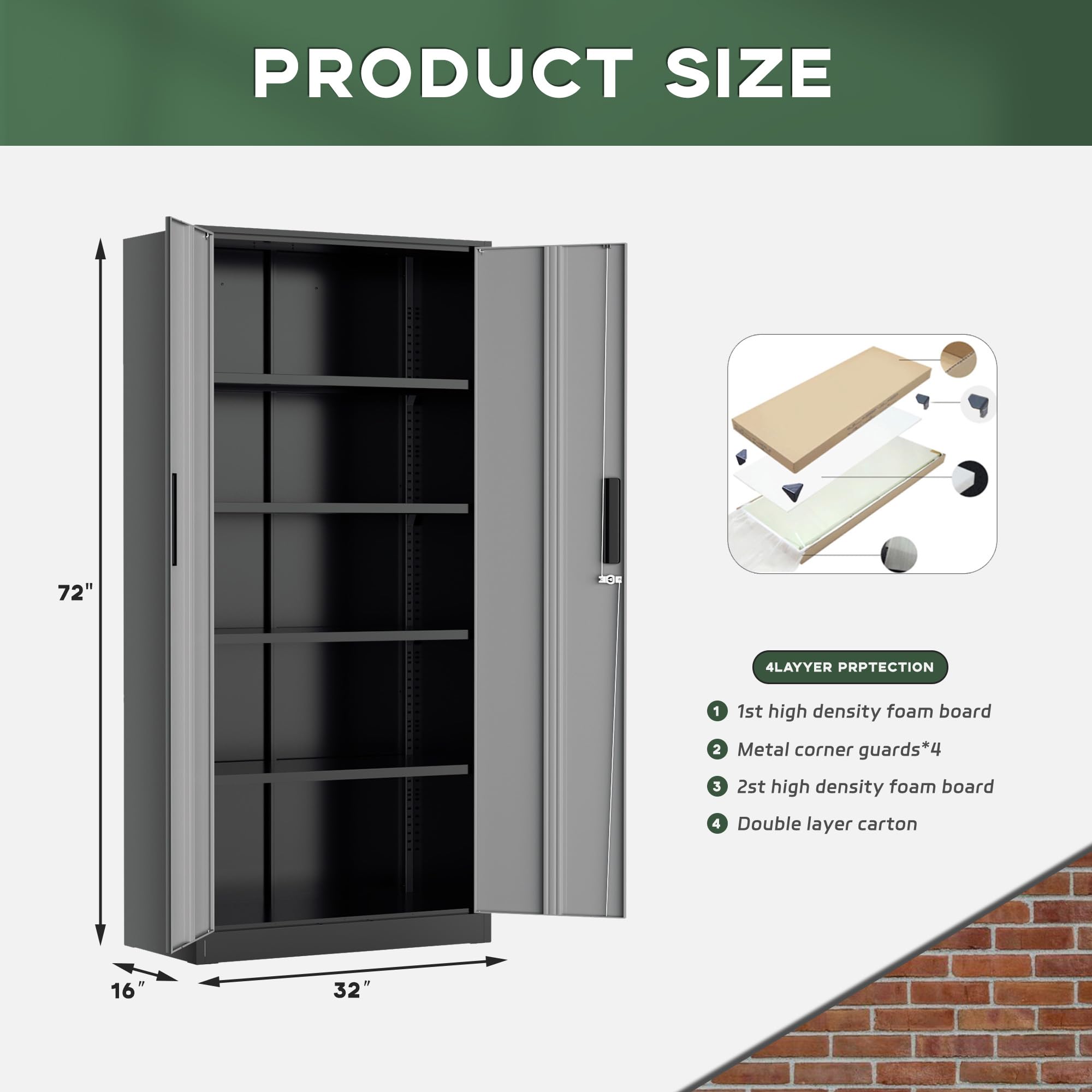 Greenvelly Metal Storage Cabinet, 36" Locking Storage Cabinet with Doors and Shelves, Lockable Storage Cabinets for Home Office, Utility Locker Cabinet, Steel Garage Cabinet with 2 Keys, Black