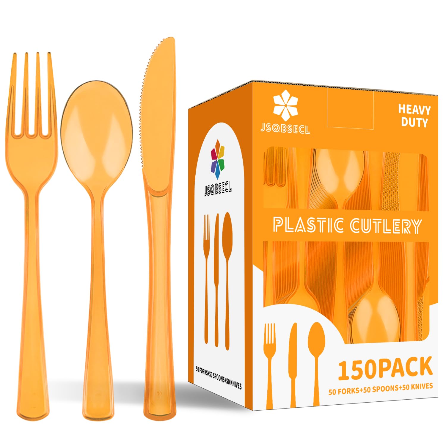 150 Pack Plastic Silverware,Disposable Cutlery Set Heavy Duty Utensil Sets 50 Forks 50 Knives 50 Spoons for Brithday, Wedding,Home School Party Picnics Restaurant Outdoor Events (Black)