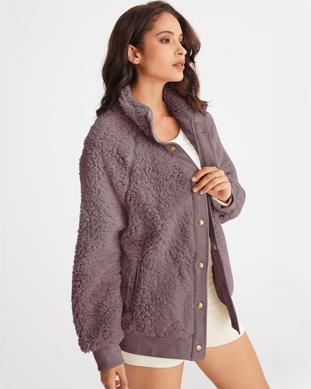 MEROKEETY Womens Fleece Sherpa Jacket Fall Winter Coats 2026 Fuzzy Button Down Warm Outerwear with Pockets