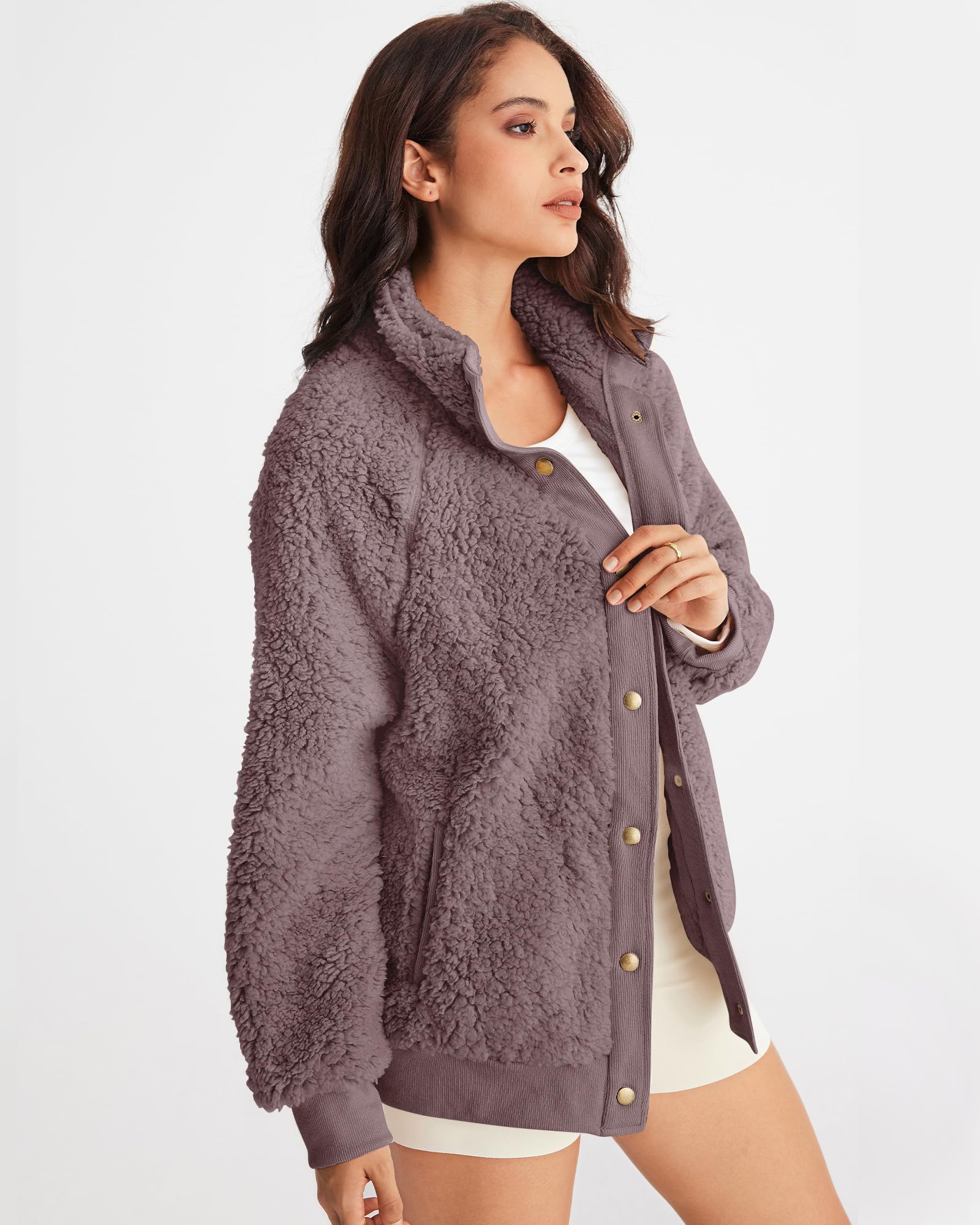 MEROKEETY Womens Fleece Sherpa Jacket Fall Winter Coats 2026 Fuzzy Button Down Warm Outerwear with Pockets
