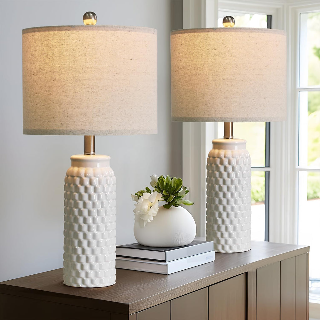 USumkky 20.5" Gold Modern Ceramic Bedside Lamp Set of 2 for Bedroom Decor Farmhouse Table Lamp for Living Room Office Dorm