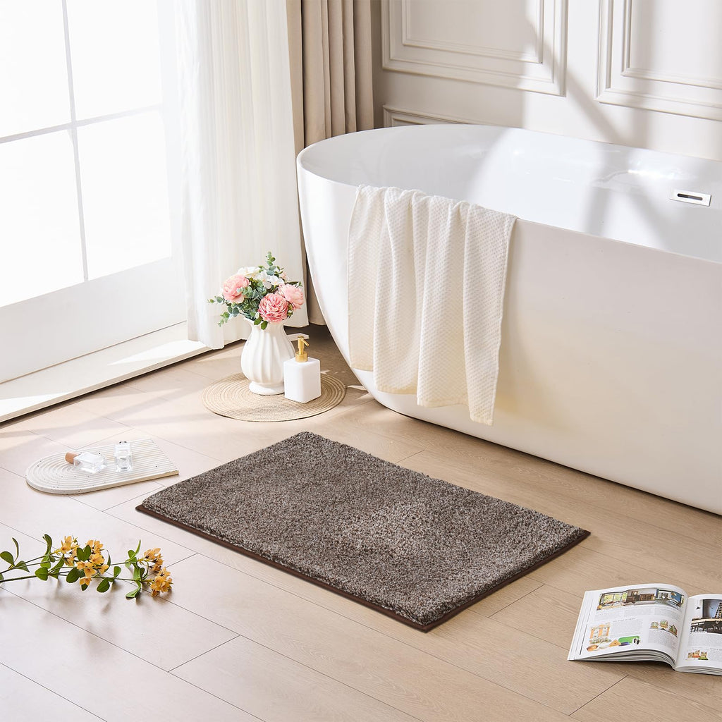 CozeCube Circle Fleece Bath mats for Bathroom, Fluffy Absorbent, Melange Quick Dry Microfiber Bath Rugs, Non Slip Washable Shower Mat Gifts, Brown, 24" X 16"