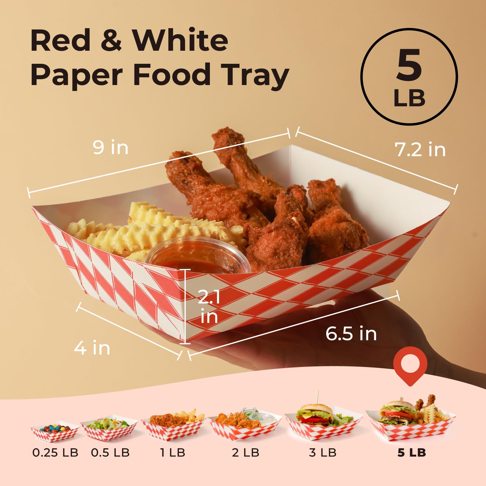 Fit Meal Prep [250 Pack 0.25 lb Paper Food Boats Heavy Duty Disposable Food Trays, Red Check Nacho Tray for Parties Fairs Picnics Carnivals, Holds Ketchup Cheese Sauce Pickles