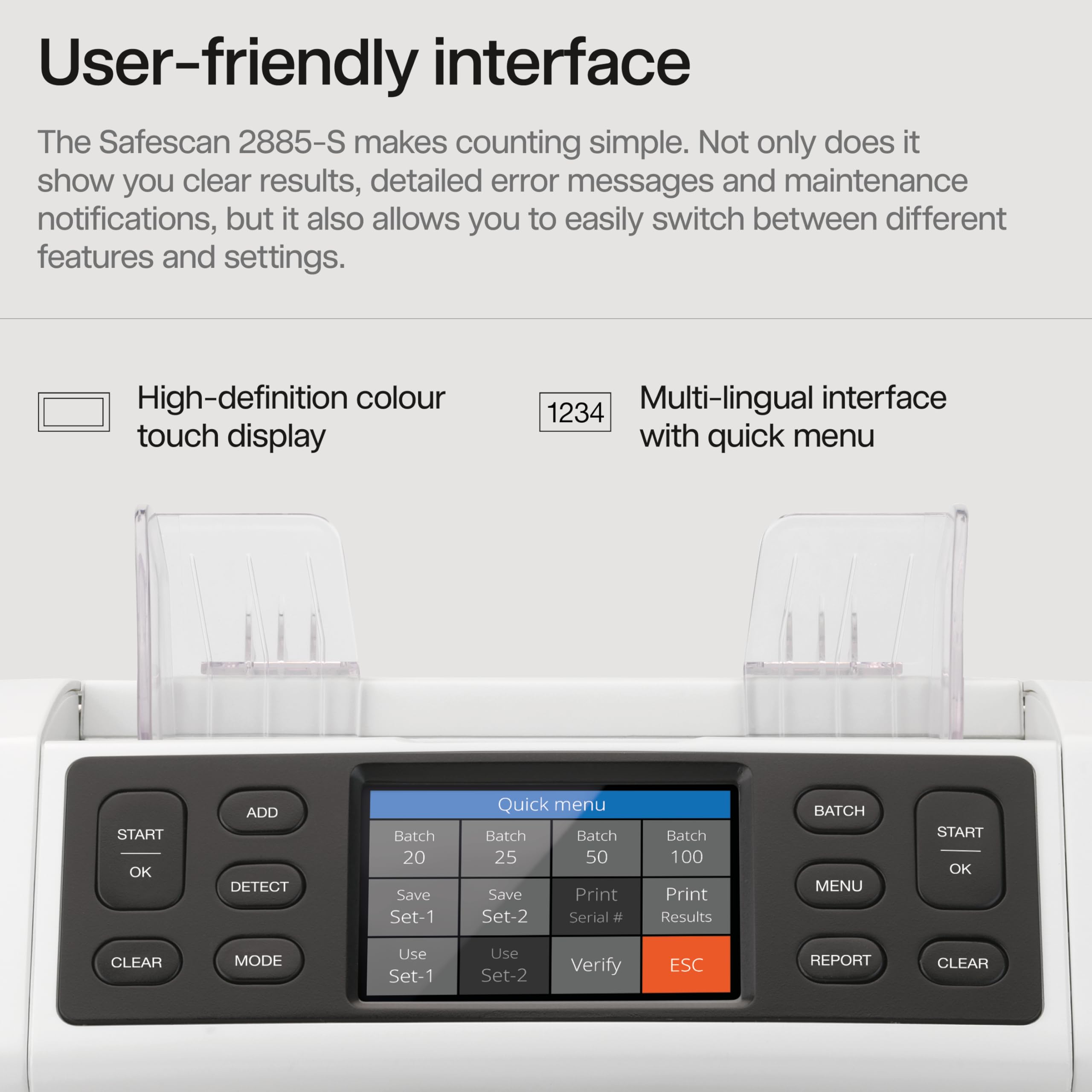 Safescan 2210 Money Counter Machine with Counterfeit Detection, Add/Batch Modes, LCD-Display, High-Speed Counts 1,000 bills per minute, 2 Point Counterfeit Check - Sorted Counter for All Currencies