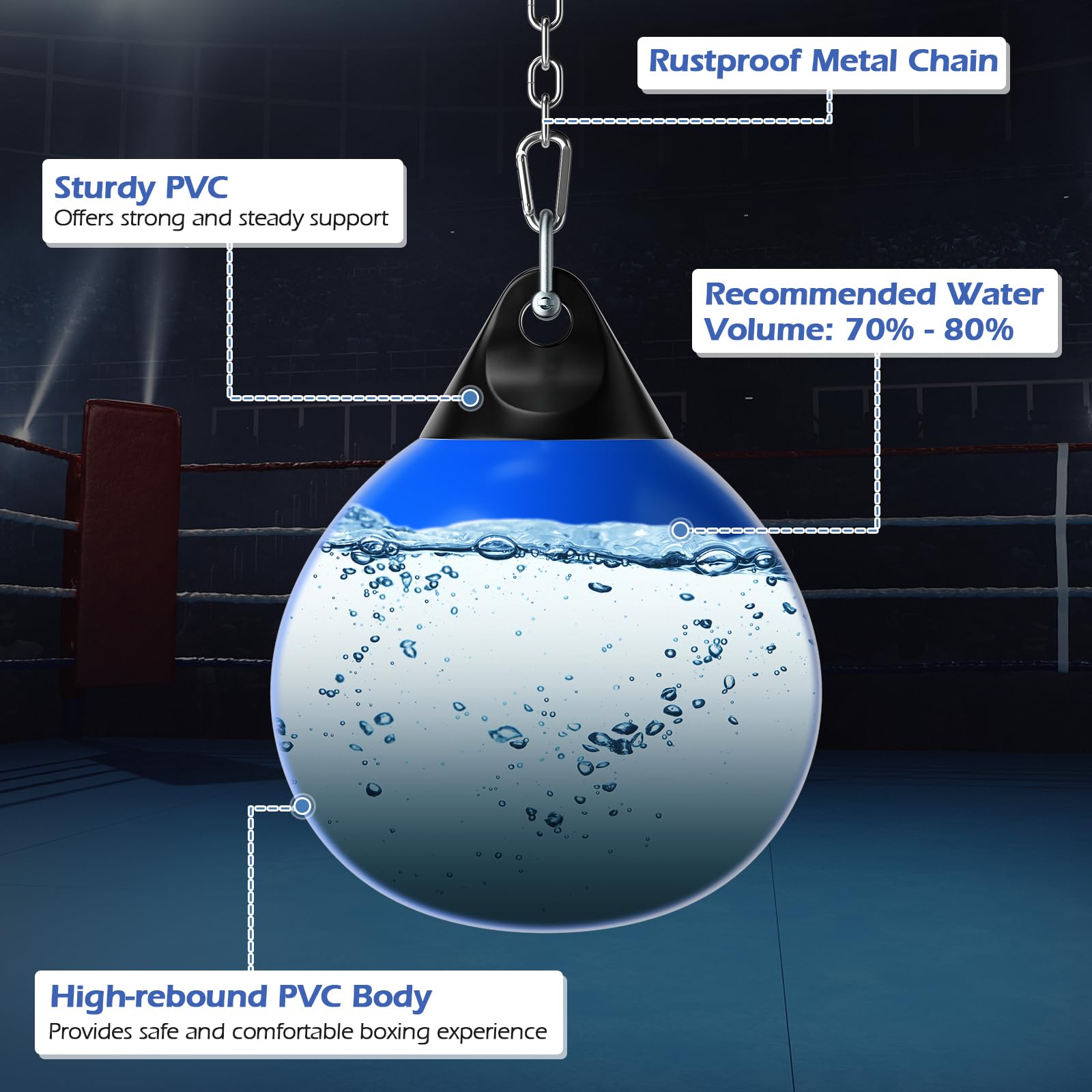 Goplus Water Aqua Bag, 21'' 180 Pound /18” 110 Pound Heavy Punching Bag with Adjustable Metal Chain, Water Injection Hose, Boxing Training Bag for Adults Fitness, MMA