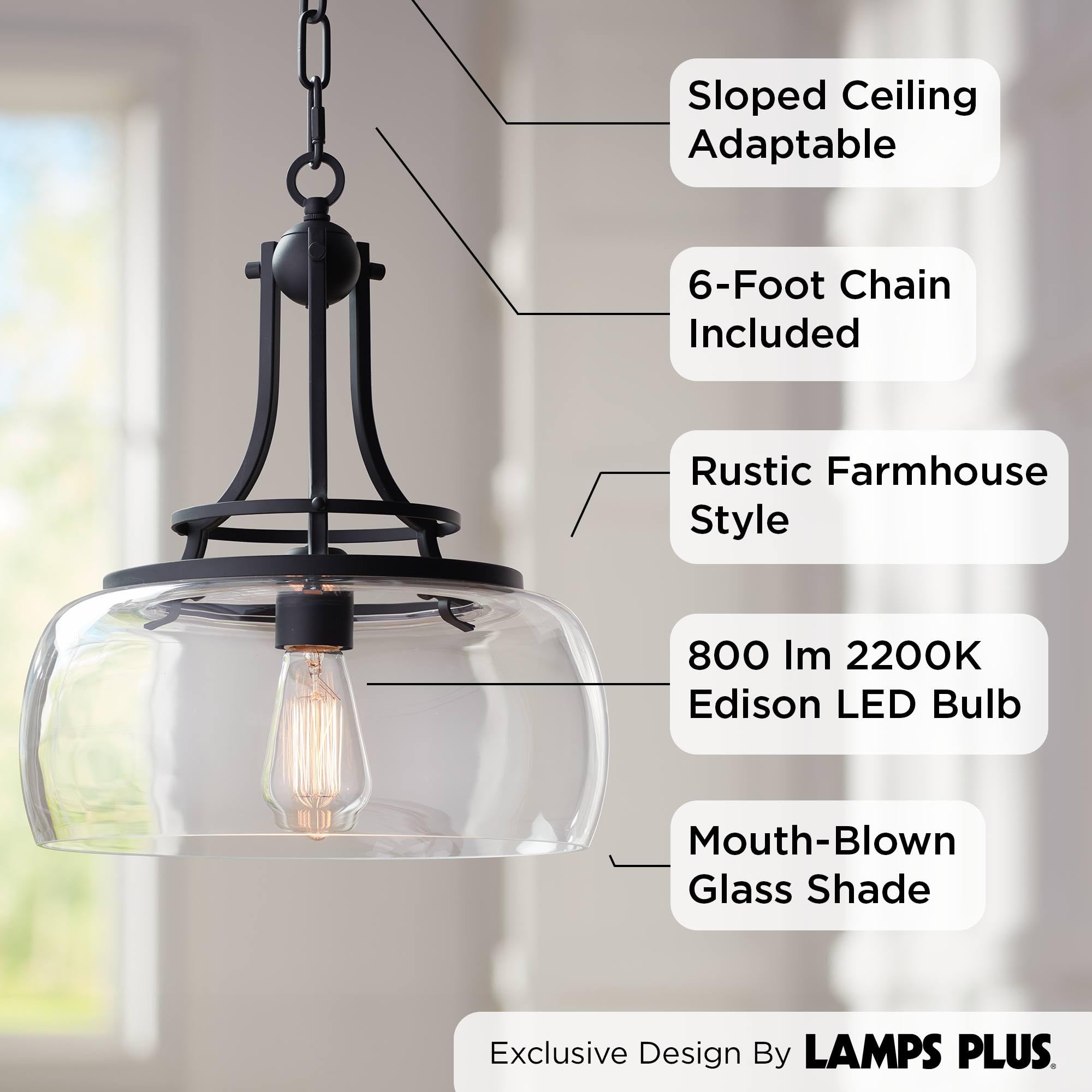 Franklin Iron Works Charleston Satin Nickel Pendant Chandelier 16" Wide Rustic Farmhouse Seeded Clear Glass LED 3-Light Fixture for Dining Room House Foyer Entryway Kitchen Bedroom Living Room