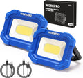WORKPRO LED Work Light, Rechargeable Magnetic Work Lights with Stand, Portable 2000LM COB Flood Light for Camping, Fishing, Car Repair, Job Site Lighting, Hiking, 4 Modes, 2 Pack