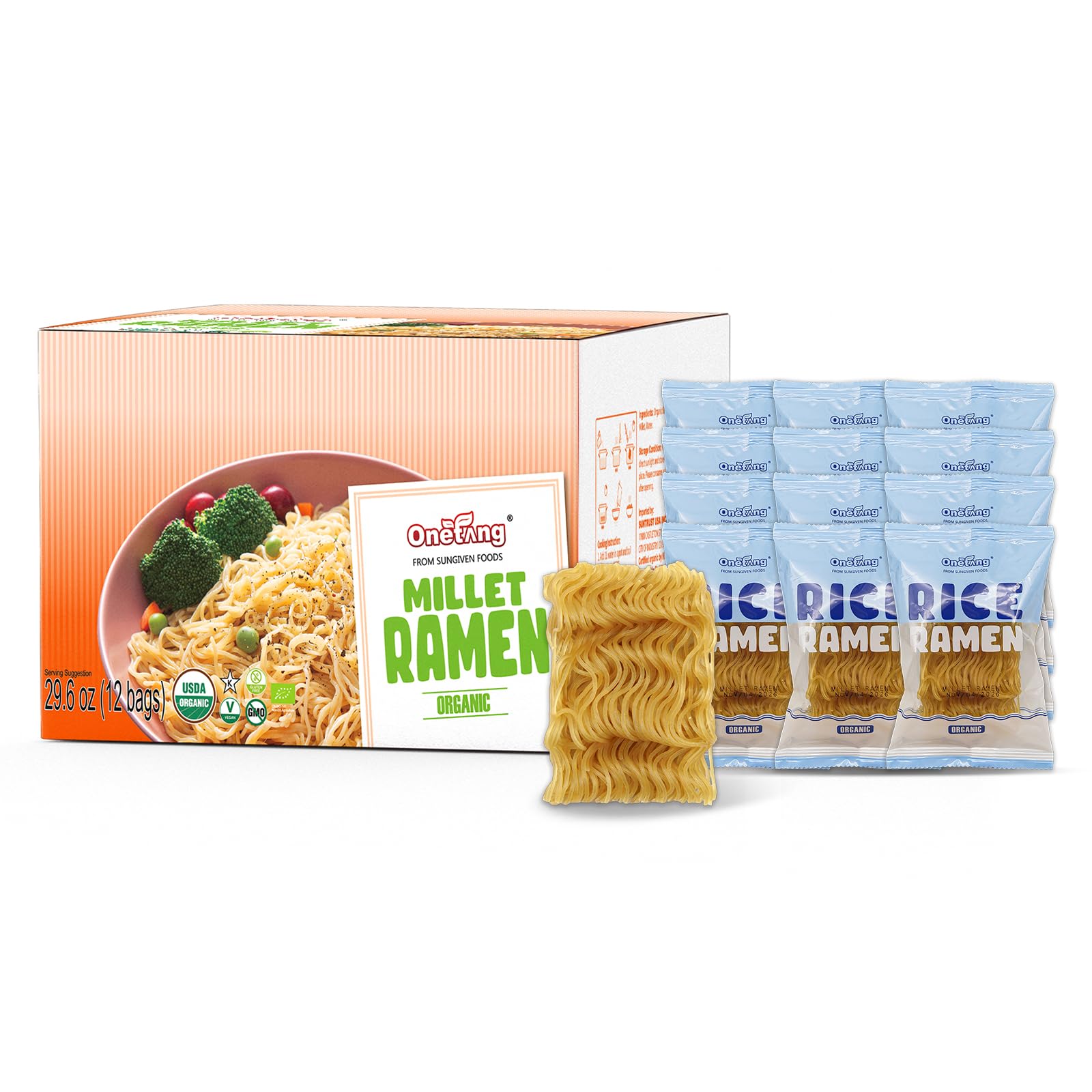 ONETANG Organic Buckwheat & Brown Rice Ramen Noodle, Gluten-Free Pasta, Whole Grain, Non-GMO, Kosher, Vegan 2.47 Oz (Pack Of 12)