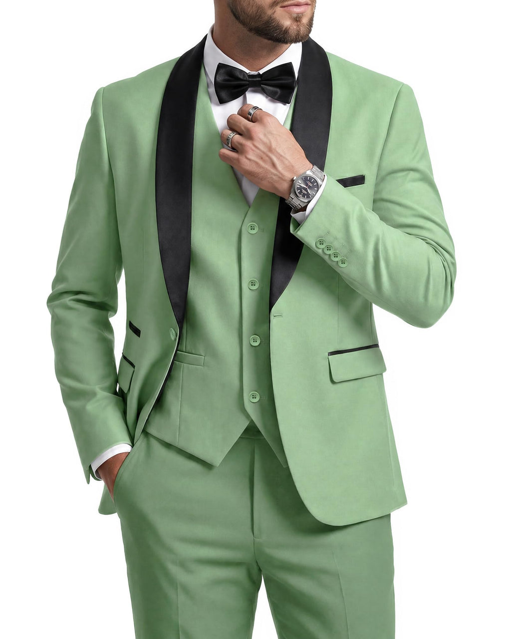 MrSure Men’s 3 Piece Slim Fit Suit, One Button Shawl Lapel Tuxedo, Premium Dinner Jacket Vest Pants & Tie Set