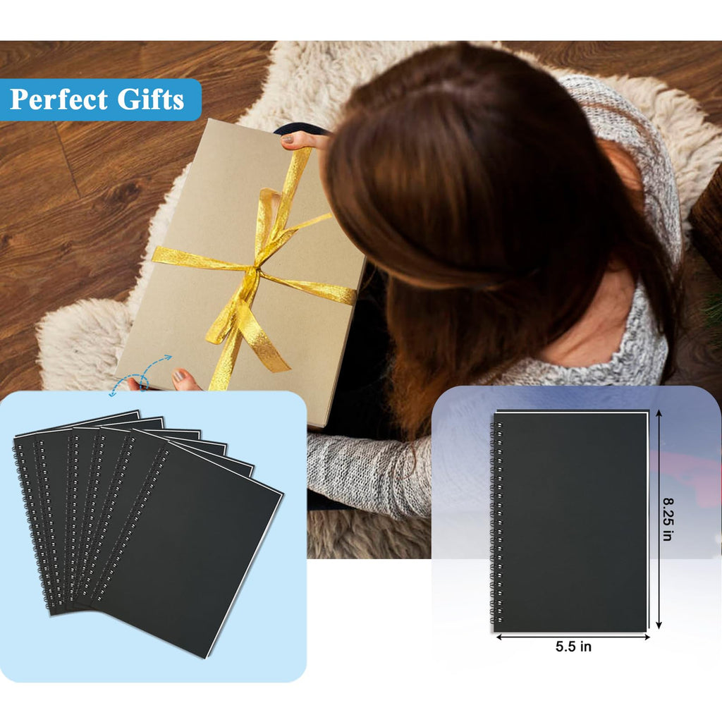 4Pack Small Spiral Notebook A5, 8.25x5.5” 120 Lined Pages Black & Red Wide Ruled Spiral Journal Bulk Blank Kraft Cover Spiral Bound Notebook & Writing Pads for Home Office Meeting Work Note Taking