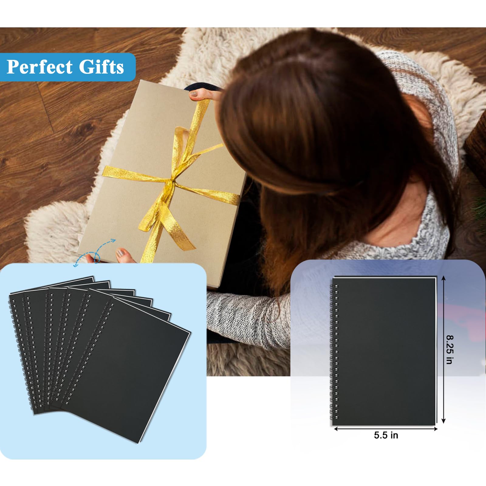 4Pack Small Spiral Notebook A5, 8.25x5.5” 120 Lined Pages Black & Red Wide Ruled Spiral Journal Bulk Blank Kraft Cover Spiral Bound Notebook & Writing Pads for Home Office Meeting Work Note Taking