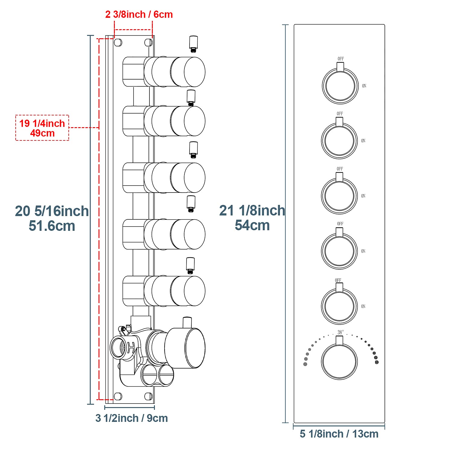 HOMEDEC 2 Way Shower Diverter Valve Brass Dual Functions Thermostatic Shower Mixing Valve Kit 3 Handle Flow Control Valve, 3/4 Inch Inlet, Can Use All Options At a Time, Matte Black