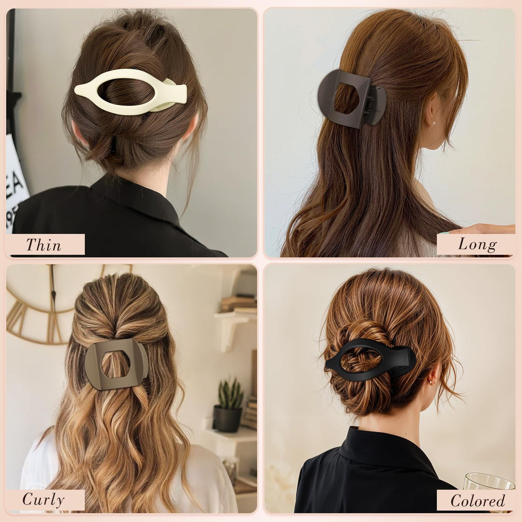 Obeoby 8 Pcs Flat Claw Clips for Women, Strong Hold French Flat Hair Clips for Thick Thin Hair Barrettes Accessories Round Large Medium (Tortoiseshell)