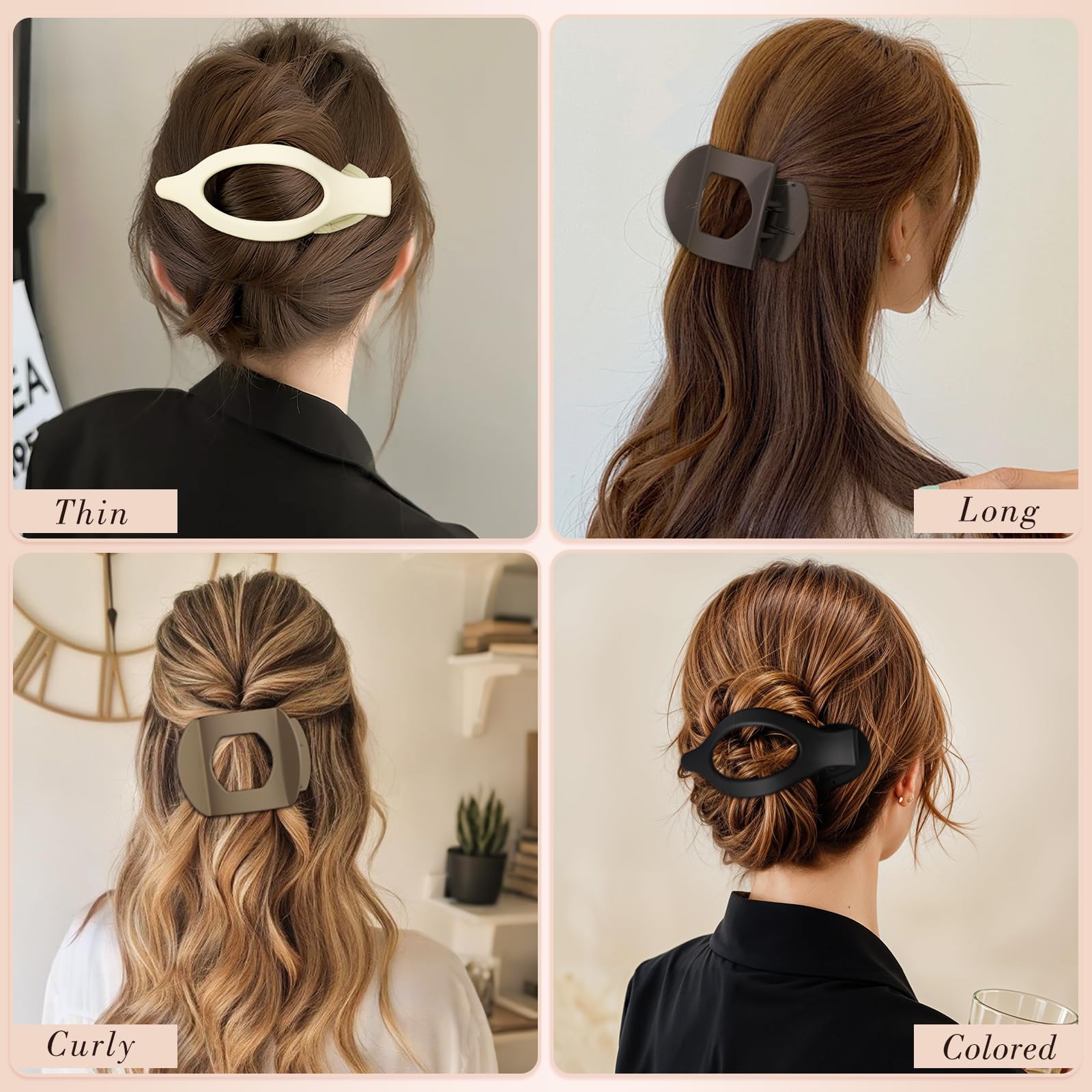 Obeoby 8 Pcs Flat Claw Clips for Women, Strong Hold French Flat Hair Clips for Thick Thin Hair Barrettes Accessories Round Large Medium (Tortoiseshell)