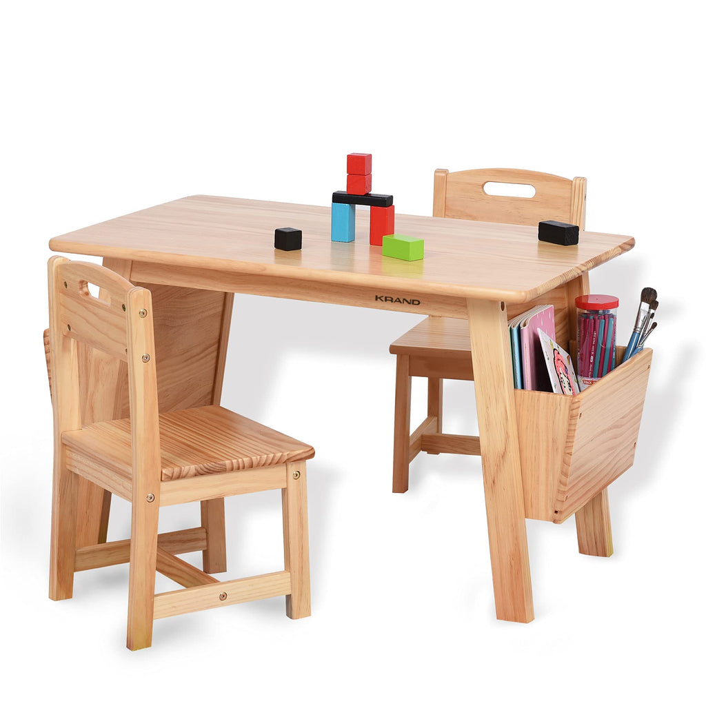 Kids Solid Wood Table and 2 Chair Set with Built-in Storage Cases Children's Storage Table and Chair Set for Toddlers Boys and Girls (Bianca White)