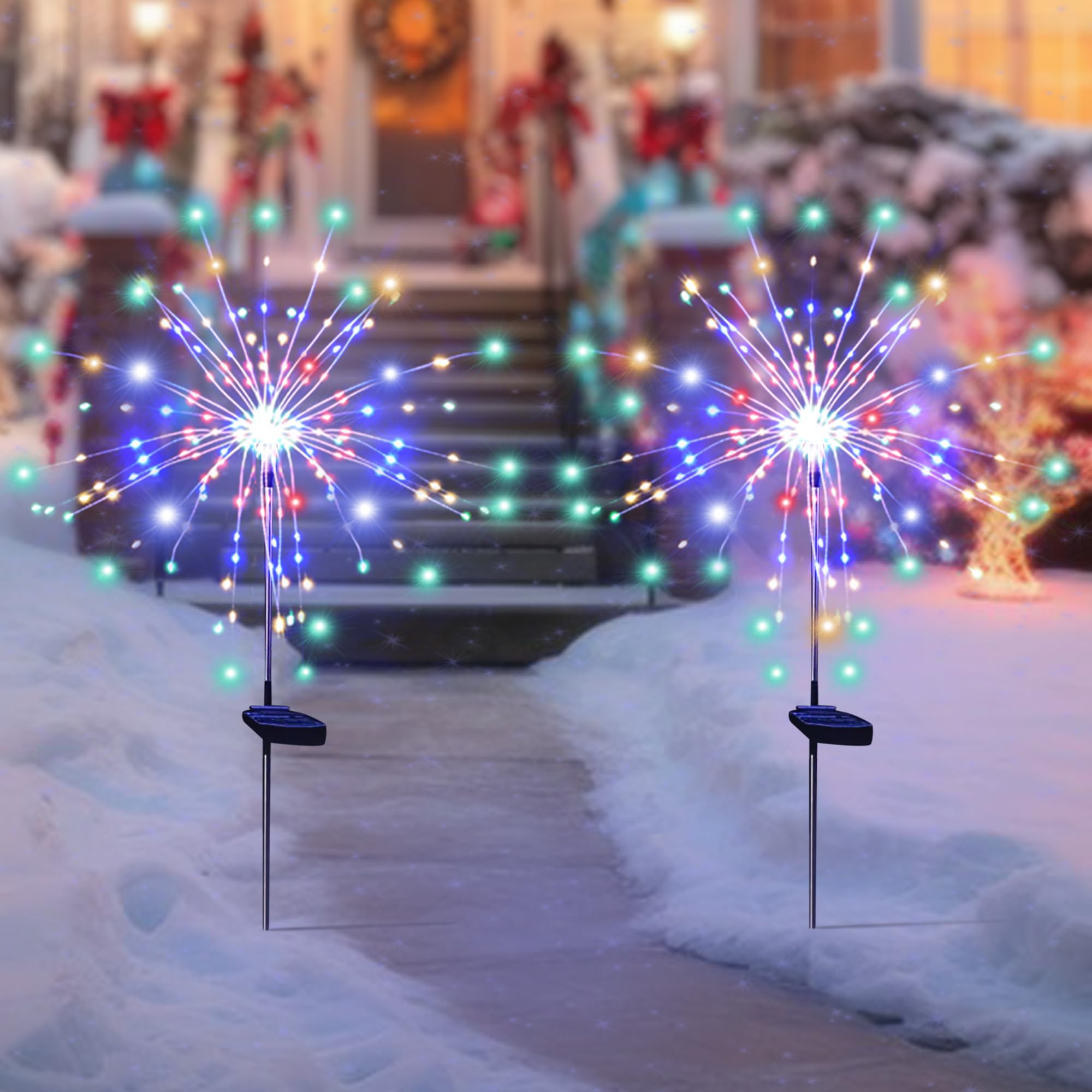 Solar Garden Firework Lights Outdoor Waterproof, 2 Pack Solar Powered Art Stake Twinkle Lighting for Outside Decor, 120 LED Sparklers String Lights for Yard Pathway Decorations(White)