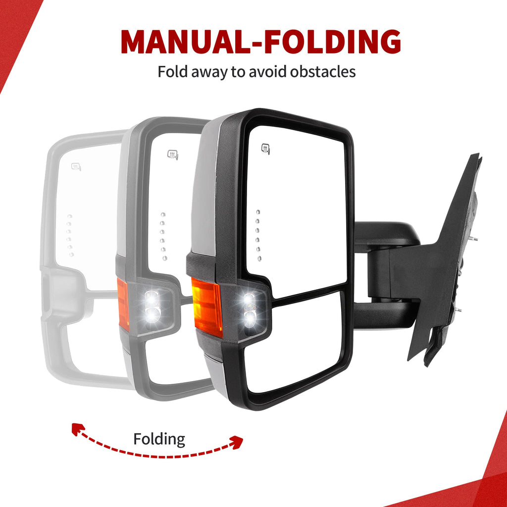 YITAMOTOR Towing Mirrors Compatible with 07-13 Silverado 1500 2500 3500 Tahoe Suburban Avalanche GMC Sierra Yukon Cadillac LED Turn Signal Light Power Heated Manual Telescoping Folding