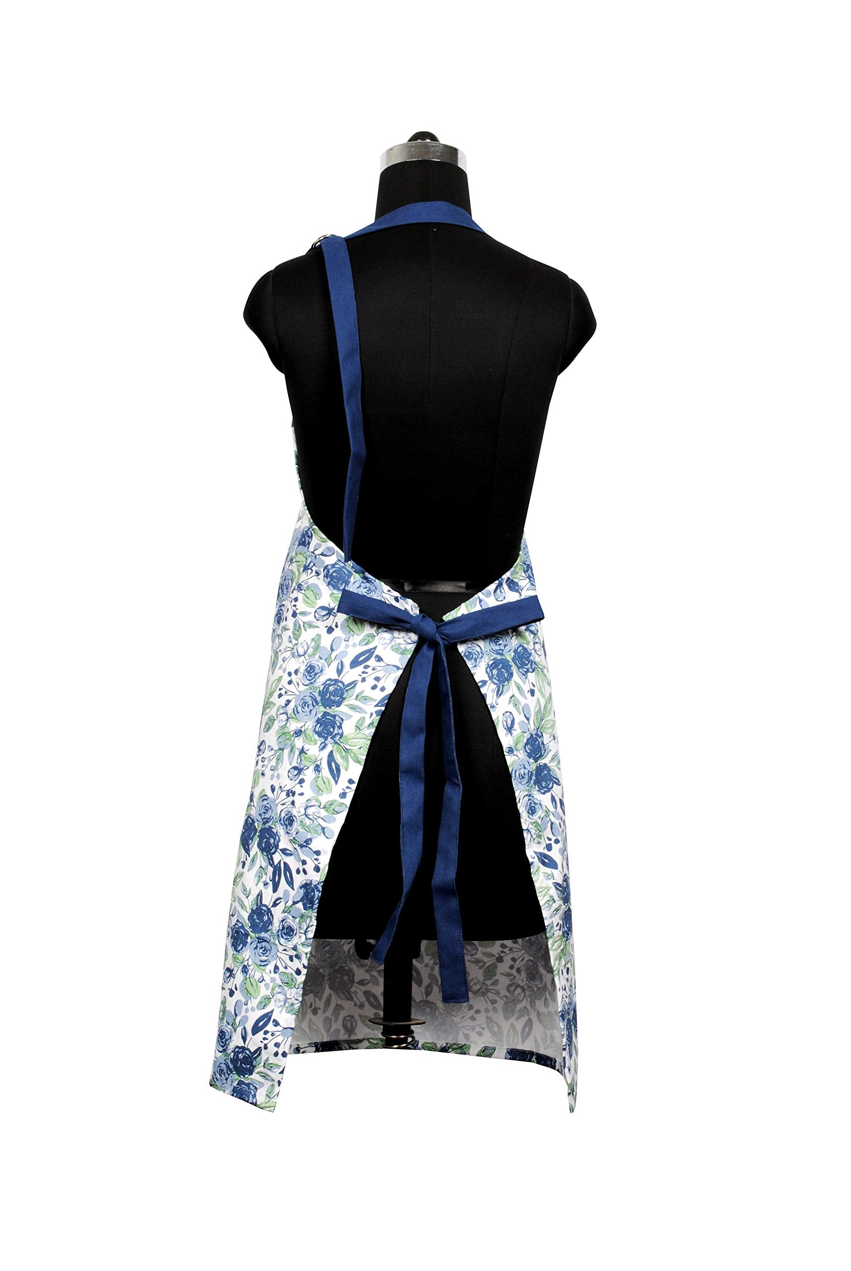 AMOUR INFINI Cotton Aprons for Women with Pocket, Adjustable Strap & Waist Ties - Washable Aprons for Baking, Cooking, Gardening (27.5 x 33 Inches - Blooming Floral)