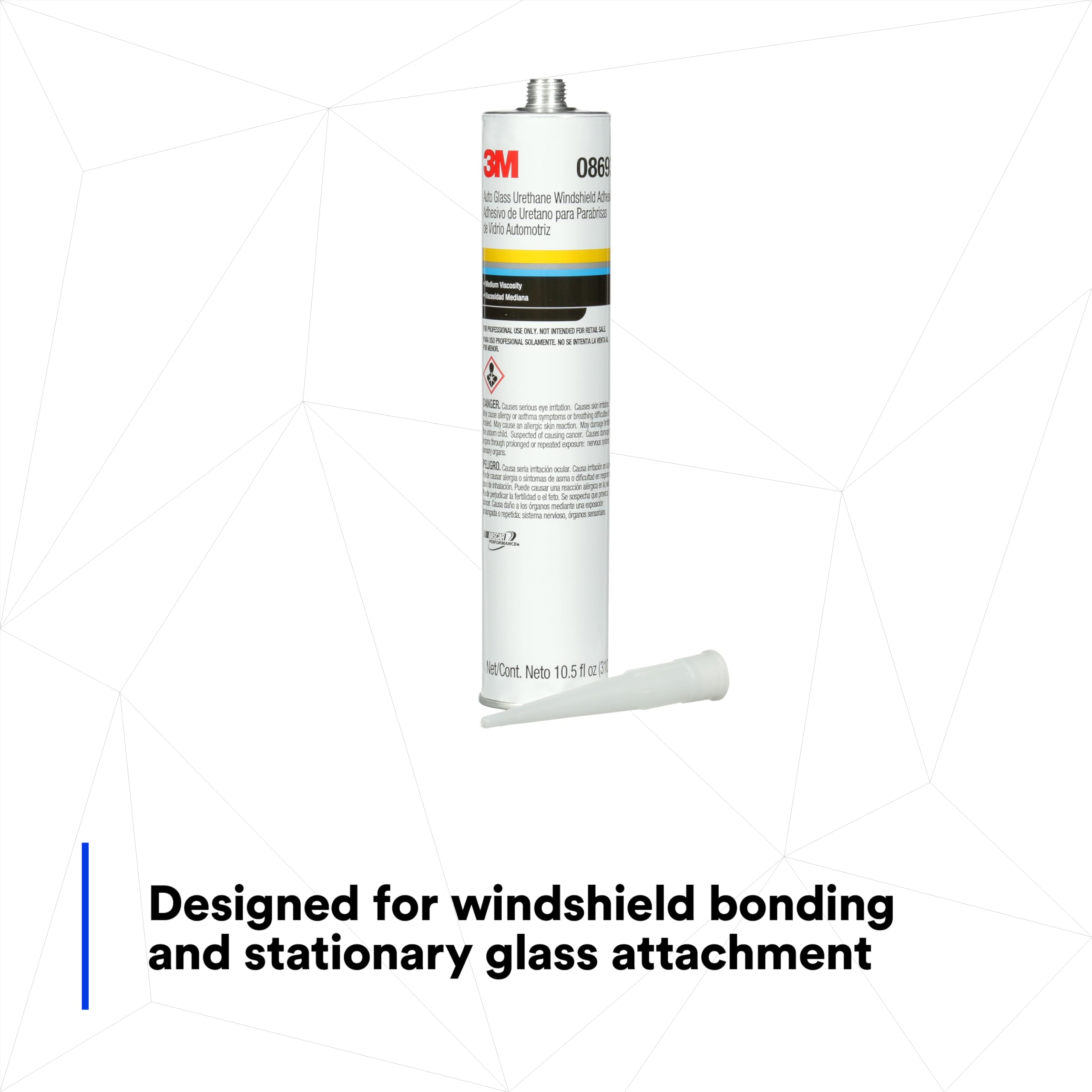 3M Auto Glass Urethane Windshield Adhesive, 08693, Medium Viscosity, High-Strength, Fast-Curing, 310 mL/10.5 fl oz Cartridge , Black
