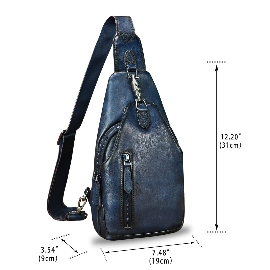 Genuine Leather Sling Bag for Men and Women Real Leather Shoulder Crossbody Bag Chest Bag Sling Backpack Purse