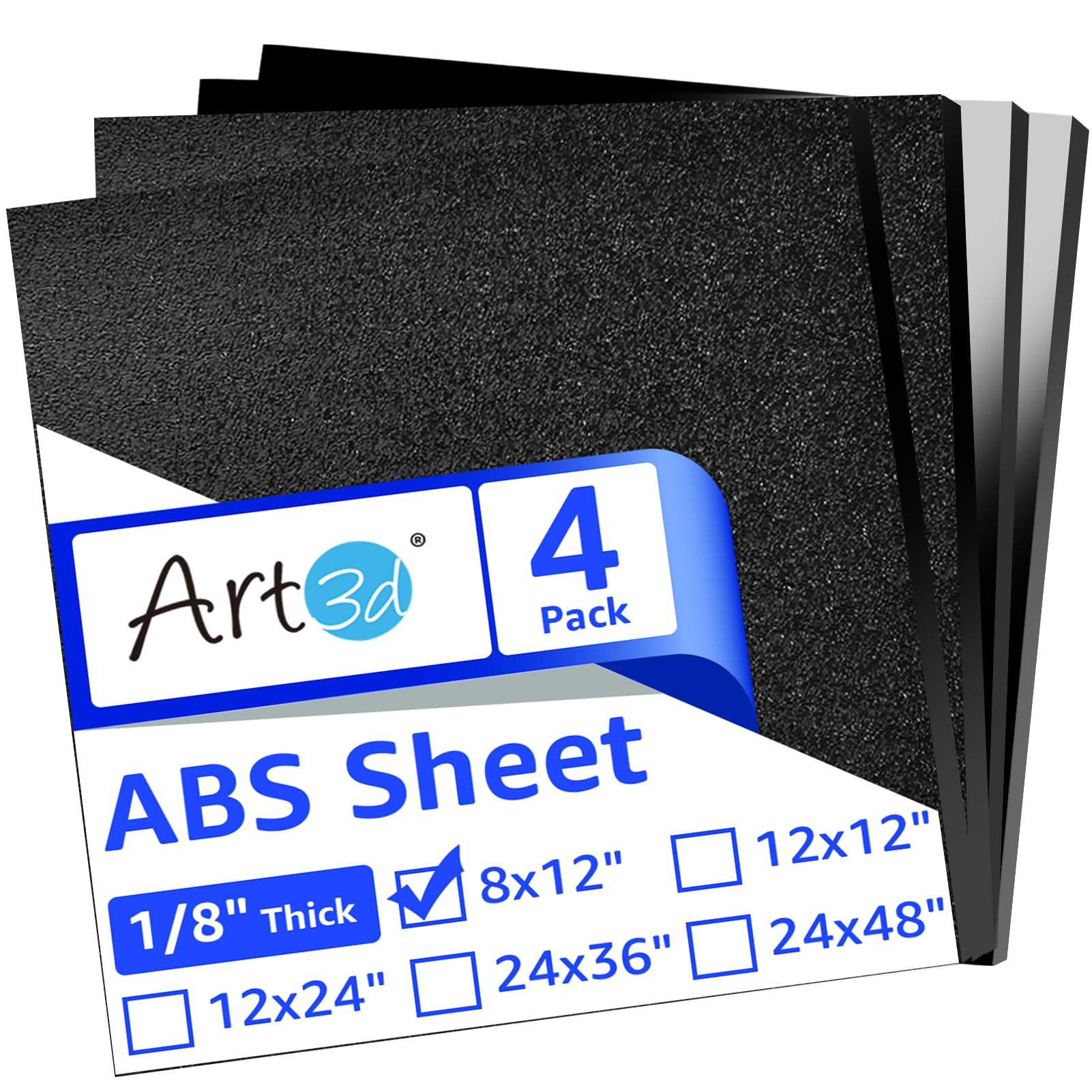 Art3d ABS Plastic Sheets 1/16 Inch Thick 8"x12", 2 Pack - Thermoform Two-Sided Rigid ABS Sheet (Textured Plastic Front & Smooth Back)