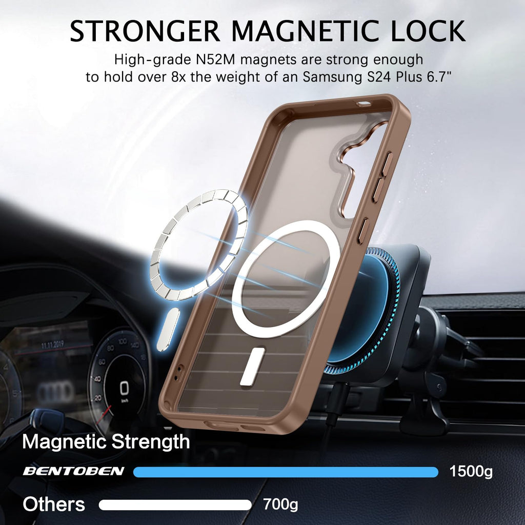 BENTOBEN Magnetic for Samsung Galaxy S24 Plus Case [Compatible with Magsafe] Translucent Matte Slim Thin Shockproof Anti-Yellow Women Men Protective Phone Cases Cover for Samsung S24 Plus 6.7", Black
