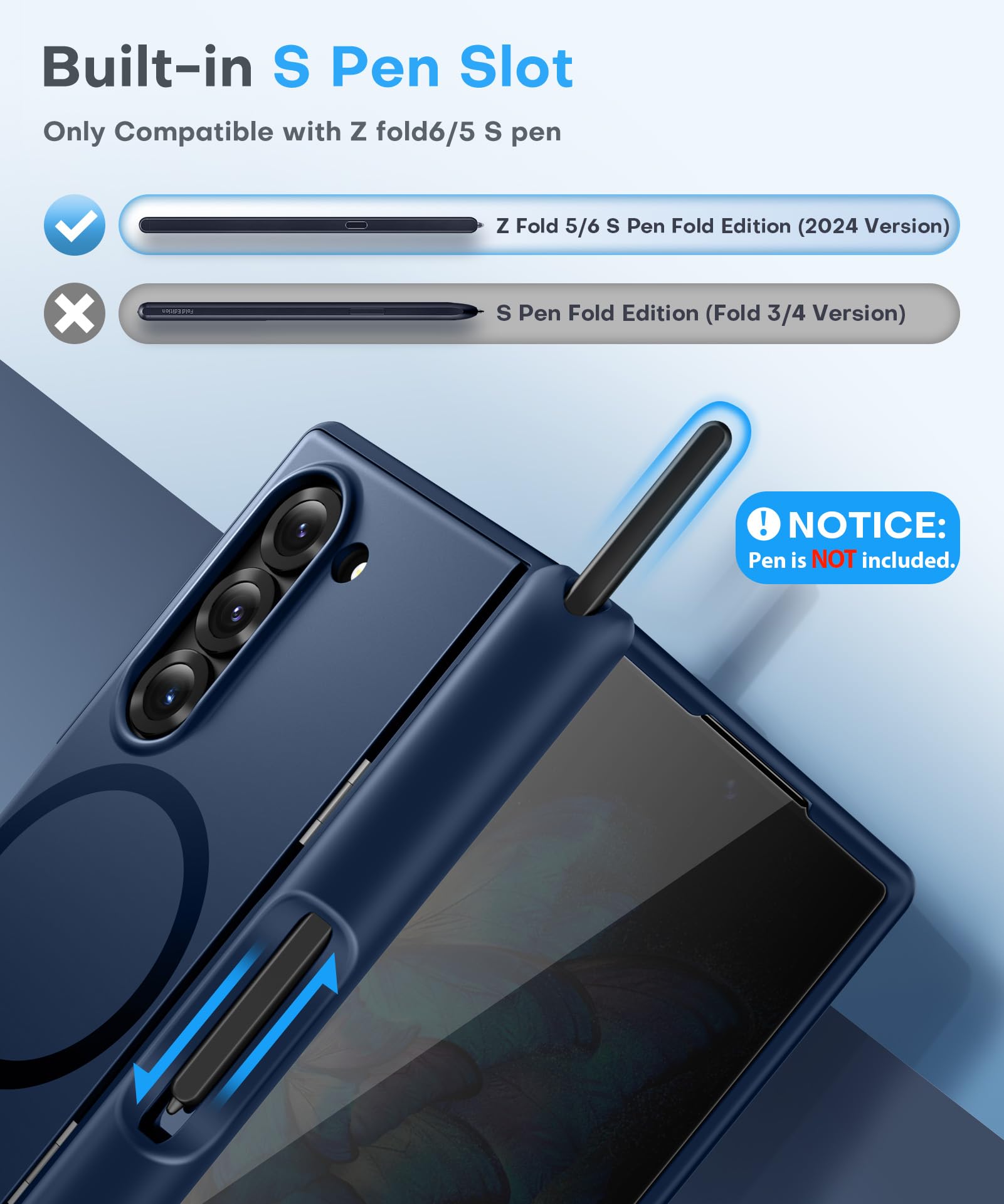 BERFY for Z Fold 6 Case with Screen Protector, [Compatible with MagSafe] Built-in Kickstand & S Pen Slot & Hinge Protection, Full Body Shockproof Phone Case for Samsung Galaxy Z Fold 6, Blue