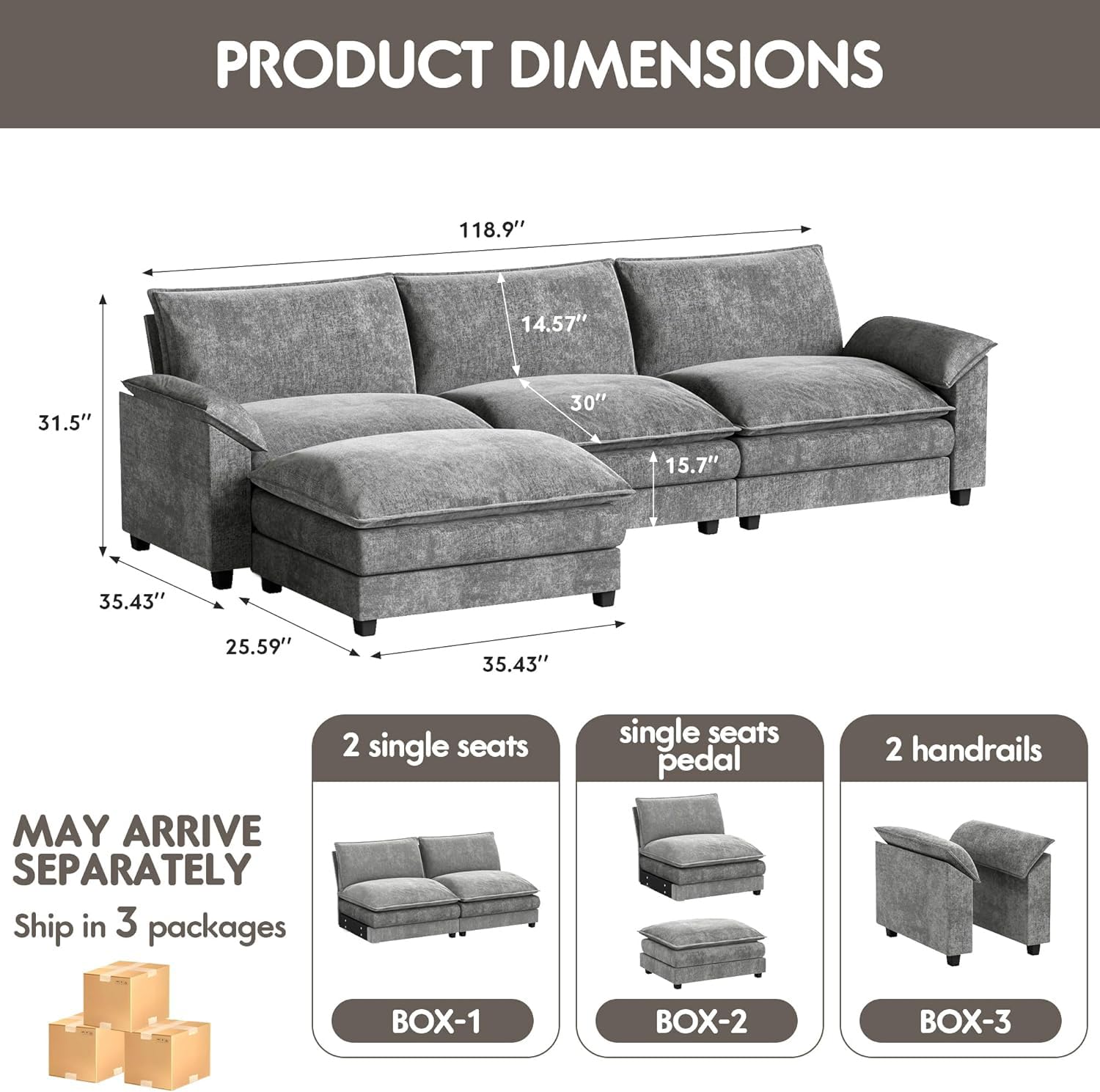 Homall 80" Modular Sectional Sofa, Loveseat Sofa Couch with Double-Layer Cushion, DIY Combination Chenille Deep 2-Seat Cloud Couch for Living Room, Apartment (Bright Grey, Loveseat Sofa)