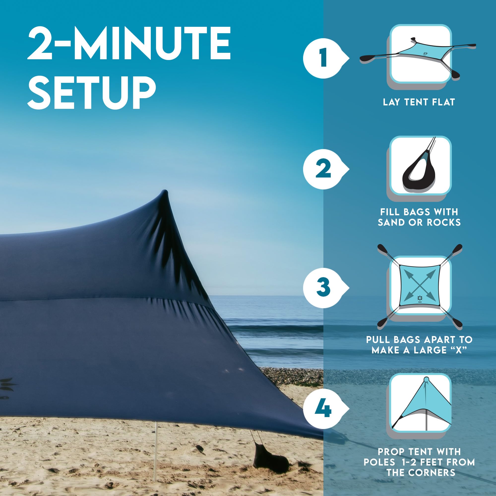 Neso Gigante Portable Beach Tent Sun Shelter - Lightweight Beach Shade Canopy - Easy Setup for Family Outings - Patented Reinforced Corners - UPF 50+ - 8ft Tall, 11 x 11ft - Save The Whales