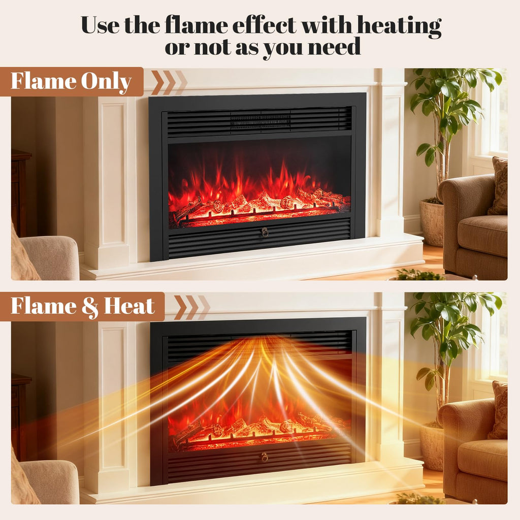 Giantex 18" Electric Fireplace Insert Heater, Wall Recessed/Mounted Fire Places Electric Fireplace with Remote, 2 Modes Heat, 9H Timer, 5 Brightness, 750/1500W Freestanding Fireplace