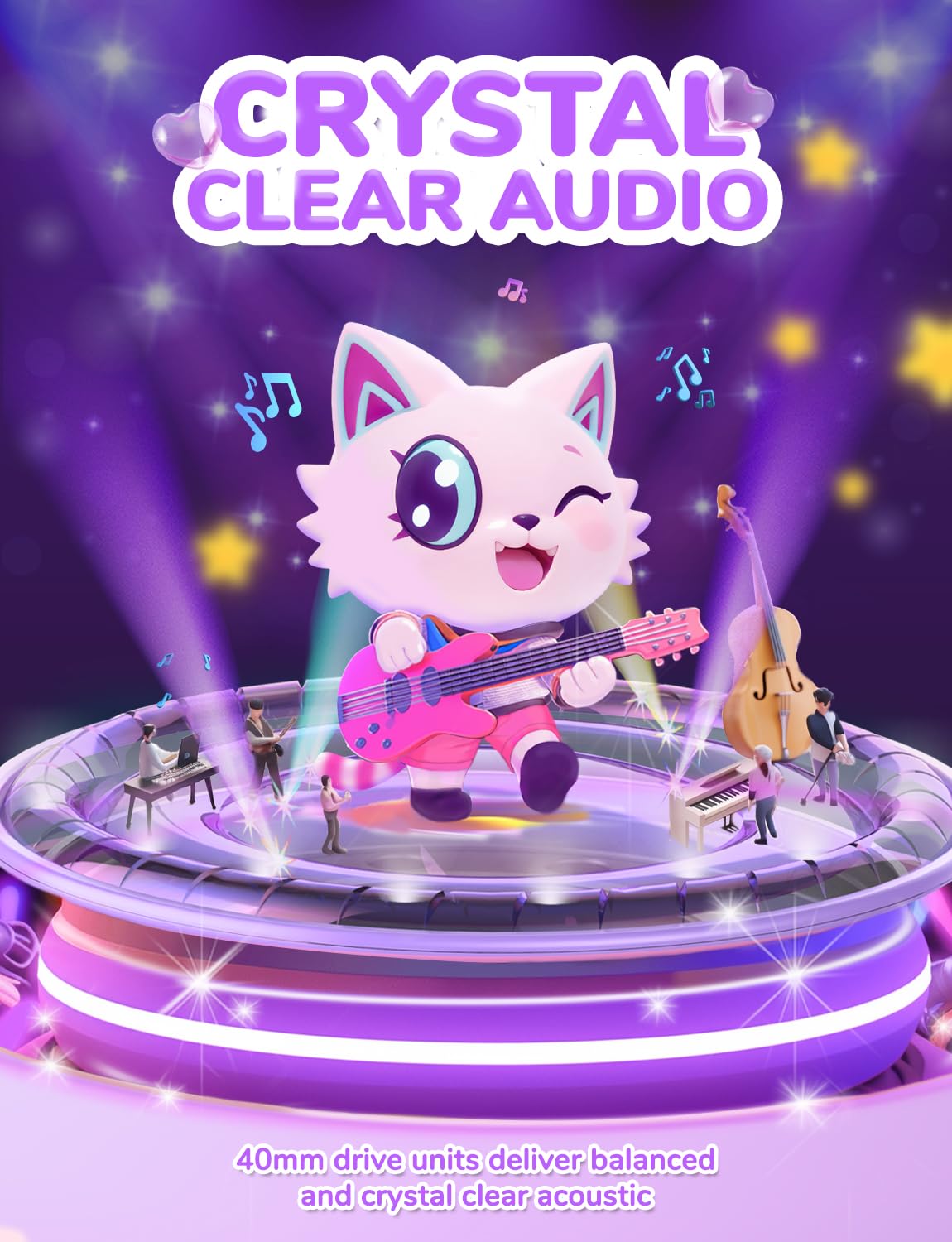 iClever Cat Ear Kids Bluetooth Headphones, LED Lights Up, 74/85dBA Safe Volume Limited, 50H Playtime,Bluetooth 5.2, USB C,Kids Headphones Wireless Over Ear for Travel iPad Tablet, Meow Macaron-Purple