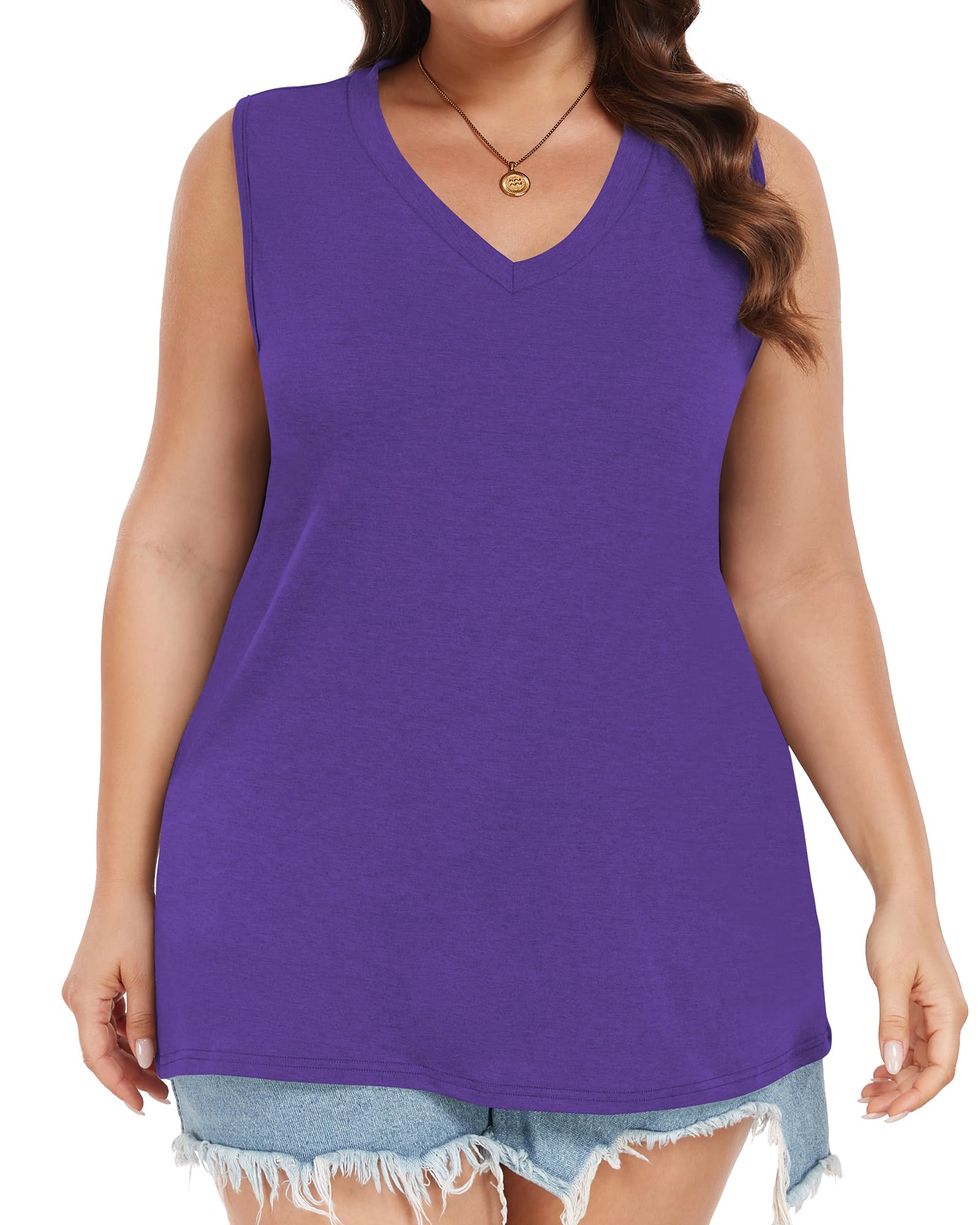 Plus Size Tanks Women Summer Top V Neck Sleeveless Top Loose Fit Tee Workout Shirts 2026