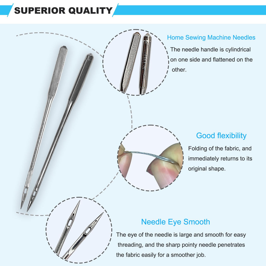 50 Pcs Universal Sewing Machine Needles HAX1 (65/9, 75/11, 90/14, 100/16 and Heavy Duty 110/18) Ideal for Various Fabrics, Compatible with Singer, Brother, Janome and Most Home Sewing Machine Brands