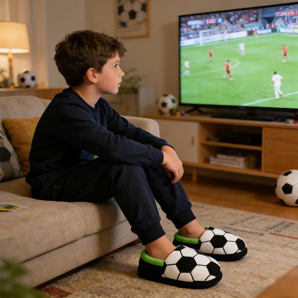 Little Kids Big Boys Warm Slippers with Soft Memory Foam Slip-on Indoor Football Slippers