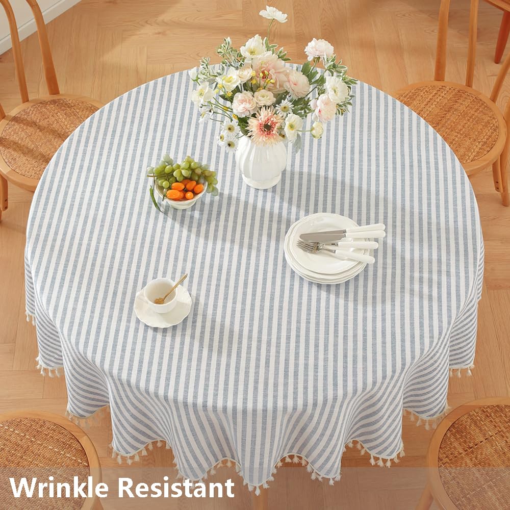 TruDelve Cotton Table Cloth Square Tables Beige Striped Tablecloths Fall Outdoor Tablecloth for Picnic Table Cover (Beige,55"x55",Square)