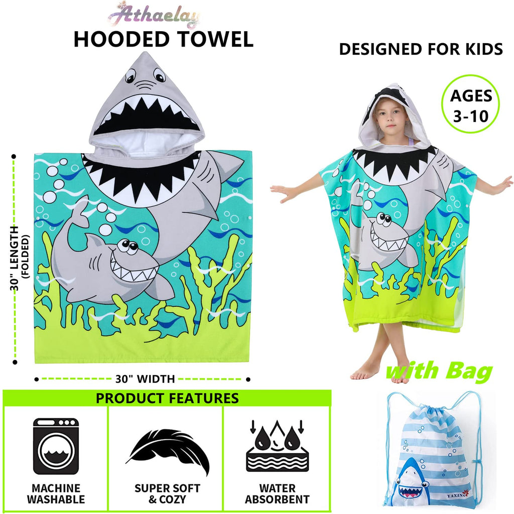 Soft Microfiber Swim Cover-ups for 3 to 10 Years Old Kids Hooded Bath Beach Poncho Towels (Alligator, Fits 3-10 Years)