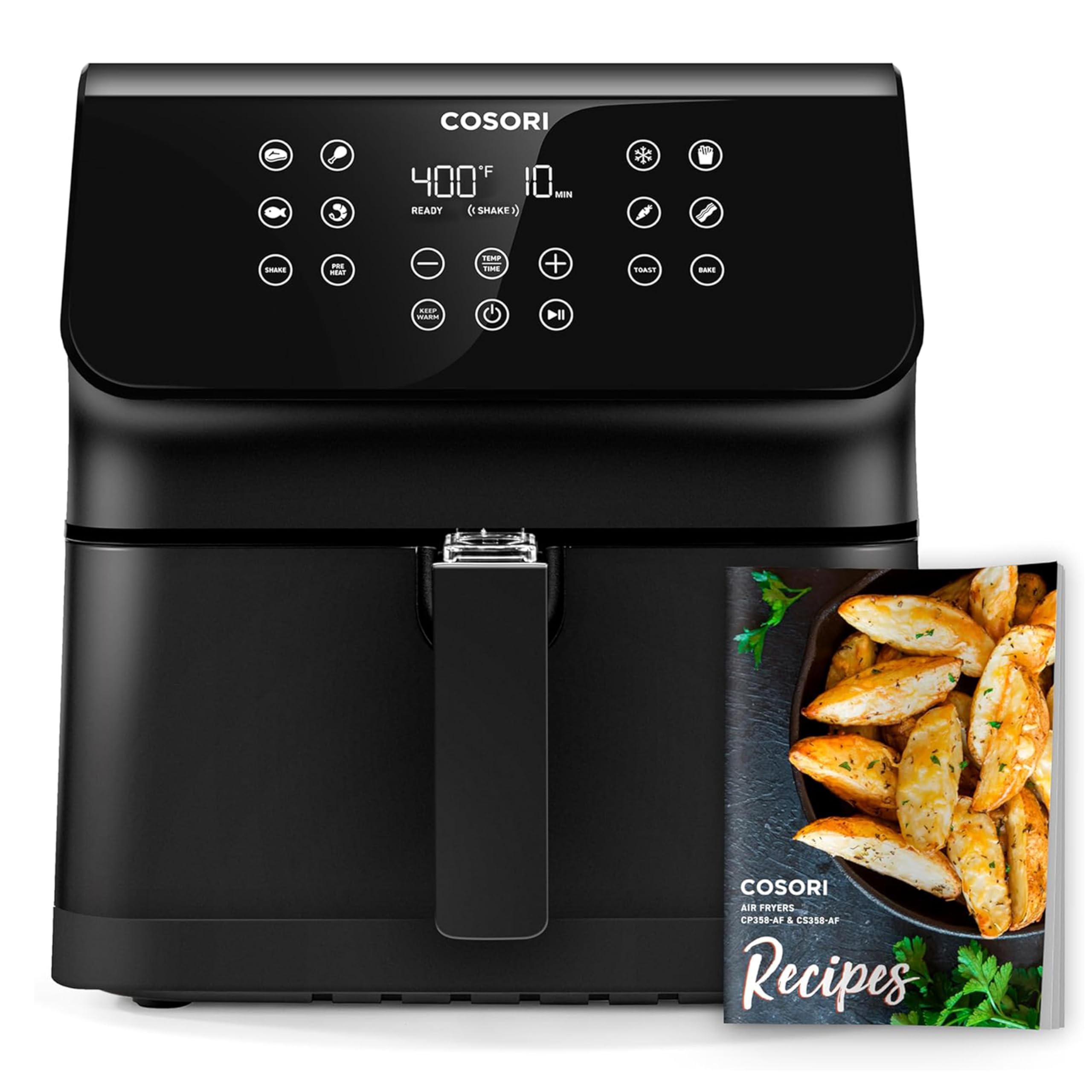 Cosori 12-in-1 Air Fryer 5.8QT, Toast, Bake, Nutrition Facts for 100+ In-App Recipes, AdaptIQ Tech Fast Cook, for Main & Side Dishes, Snacks, Leftovers, Detachable Square Basket, Dishwasher Safe
