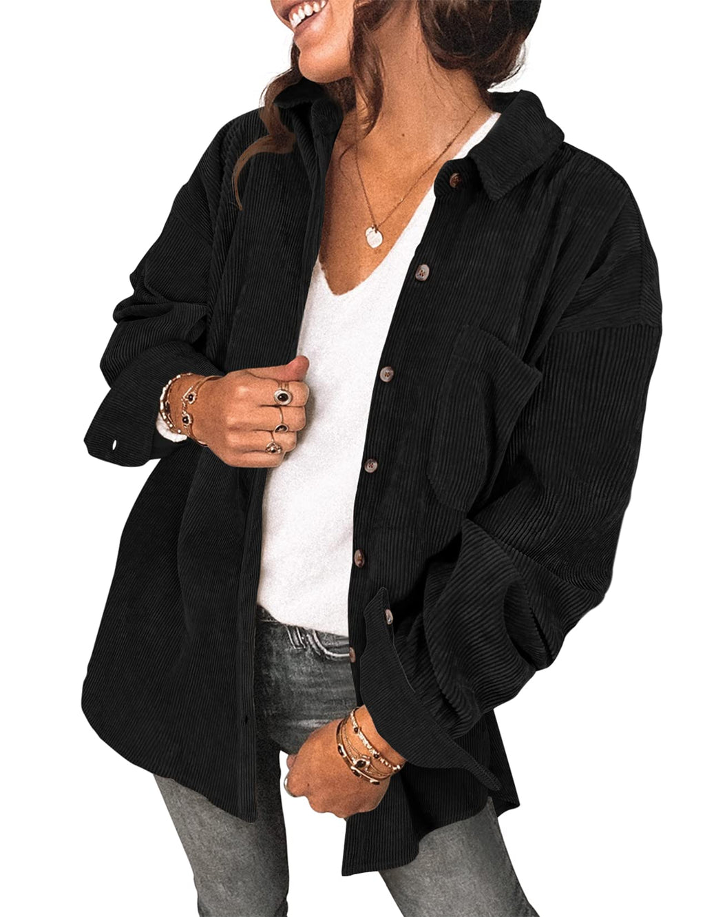 Saslax Women's Corduroy Shirt Shacket Jacket