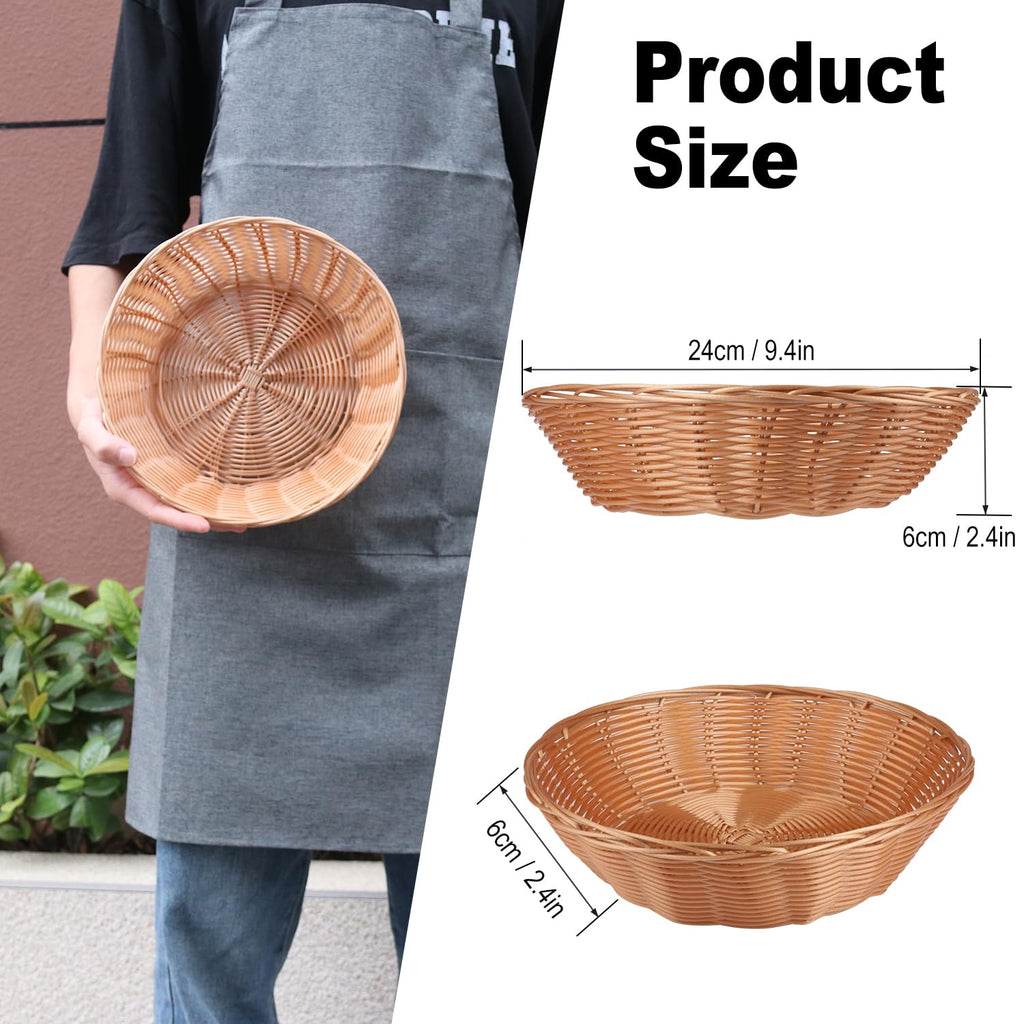 GNIEMCKIN 12 Pack Round Poly Wicker Basket, Diameter 9.5 In, Brown, Plastic, Polypropylene