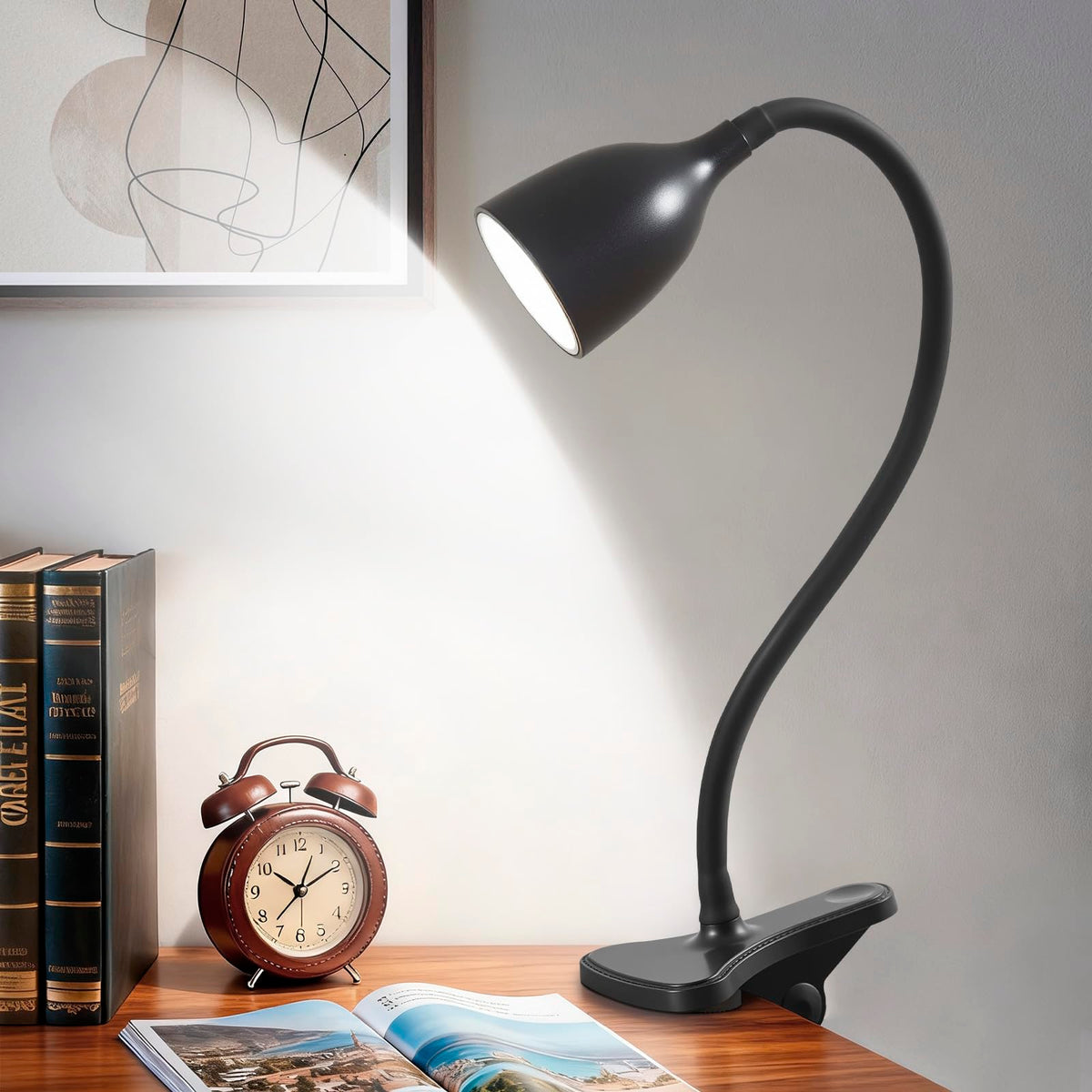 EJIAXIN Gooseneck Desk Lamp 360° LED Flexible Reading Light Small Desk Lamps for Small Spaces Home Office Bedroom College Dorm Desk Bookshelf Nightstand Table Lamp (Purple)