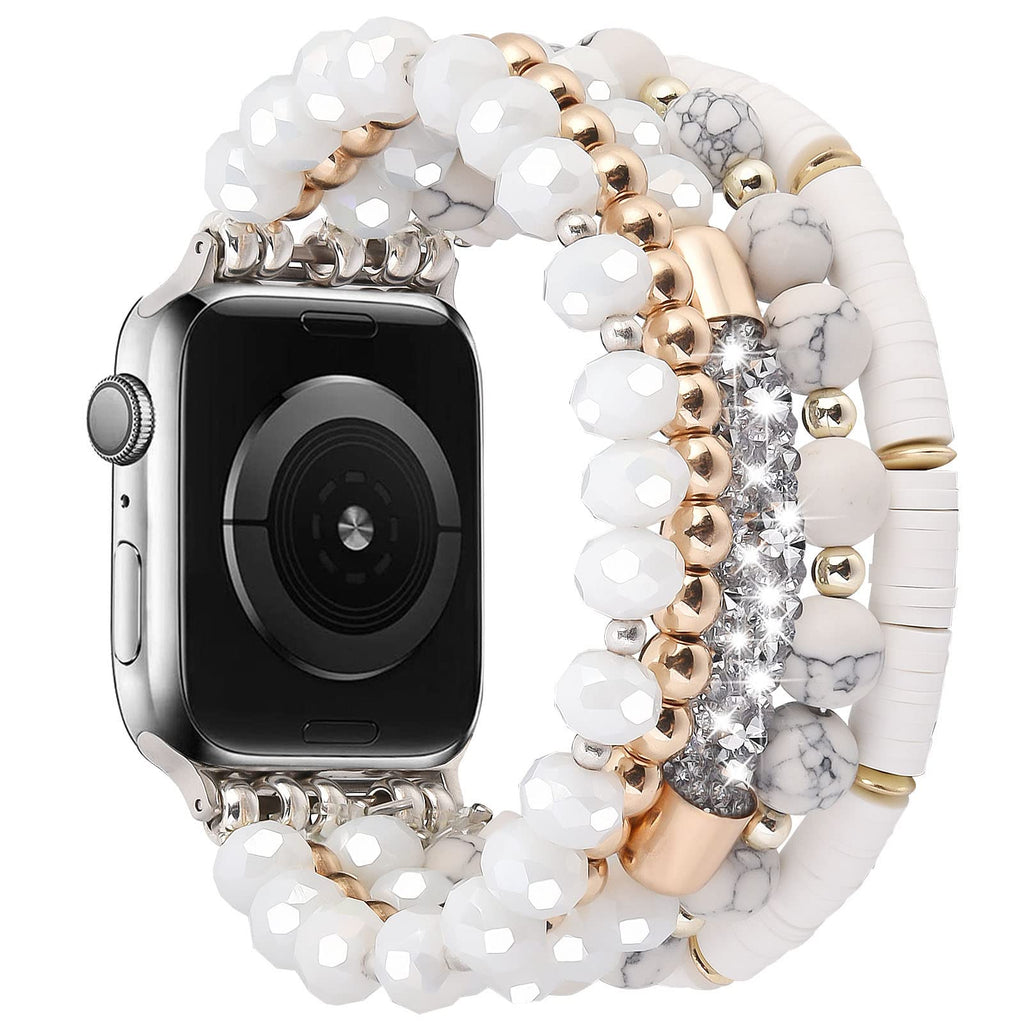 VISOOM Beaded Boho Bracelet Compatible for Apple Watch Band 40mm/38mm/41mm/42mm Series 11 10 9 8 7 SE Series 6/5/4 Women Fashion Cute Handmade Crystal Beads Stretchy Watch Strap for iWatch Bands 3/2/1