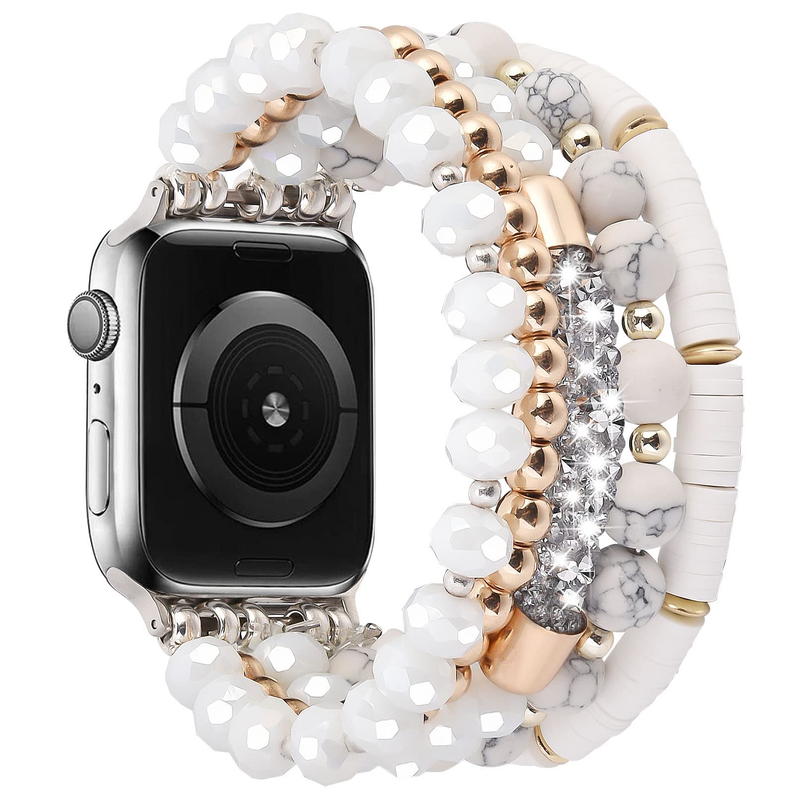 VISOOM Beaded Boho Bracelet Compatible for Apple Watch Band 40mm/38mm/41mm/42mm Series 11 10 9 8 7 SE Series 6/5/4 Women Fashion Cute Handmade Crystal Beads Stretchy Watch Strap for iWatch Bands 3/2/1