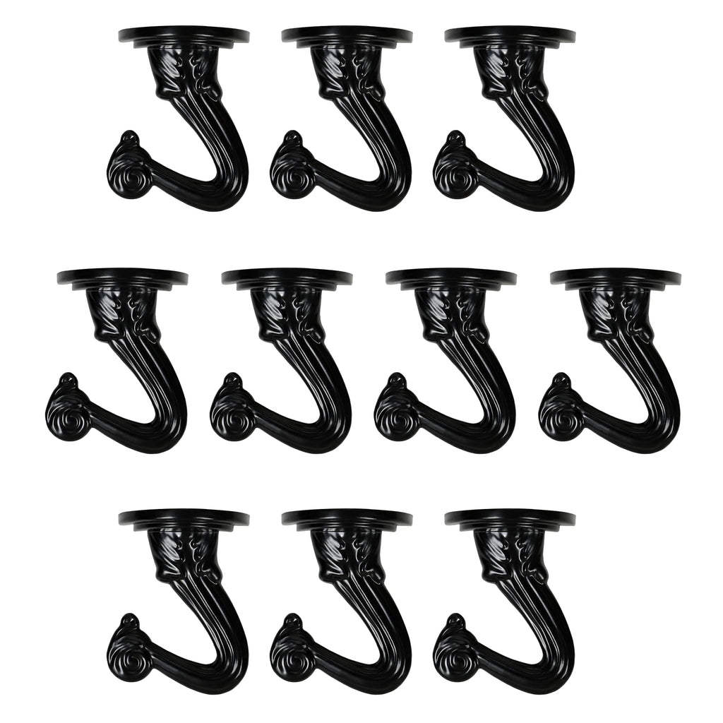 Aidoclip Ceiling Swag Hook Sets - Heavy Duty Hooks with Mounting Hardware for Hanging Plant, Ceiling or Extender Chains - Easy Install with Screws/Brackets (10 pcs - Black)
