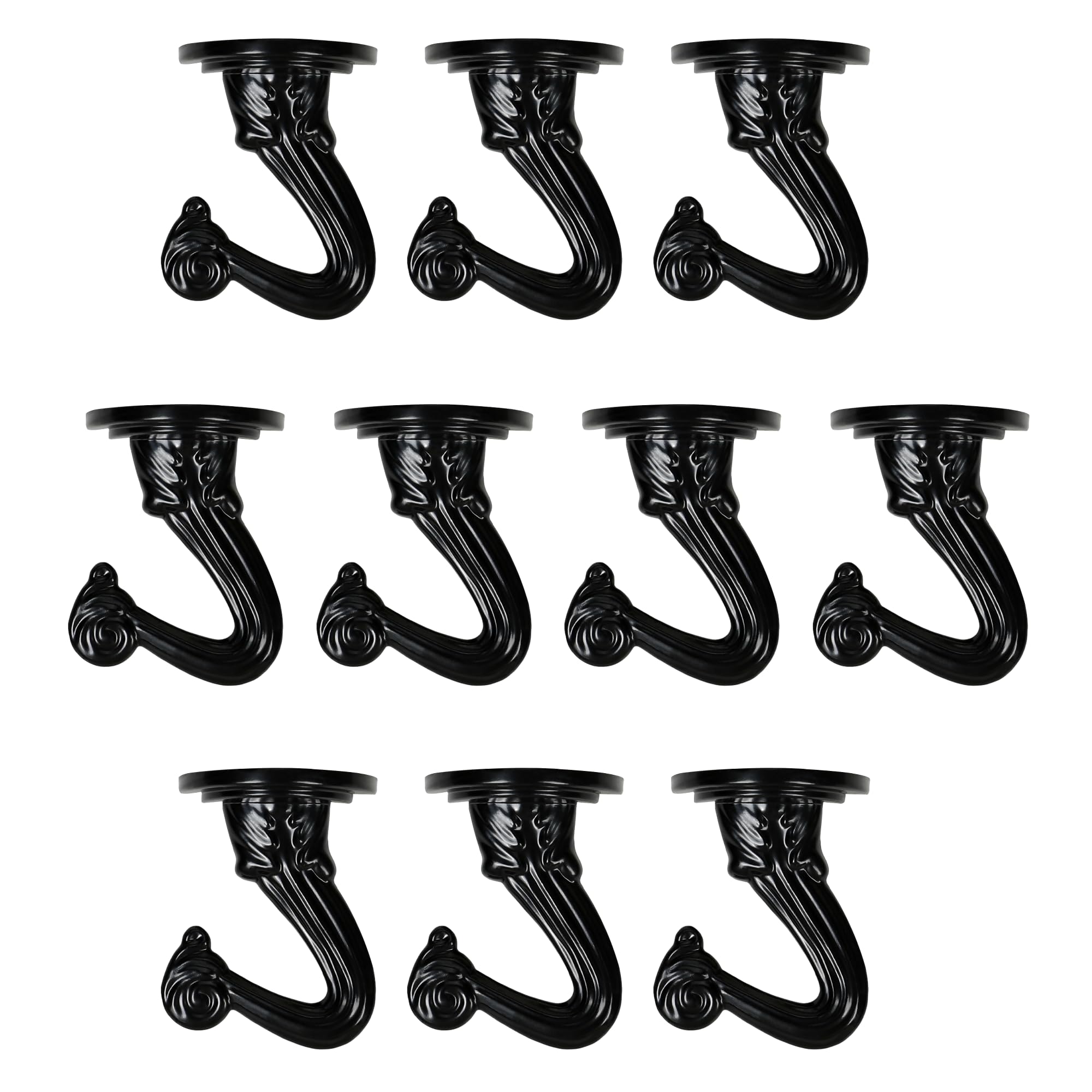 Aidoclip Ceiling Swag Hook Sets - Heavy Duty Hooks with Mounting Hardware for Hanging Plant, Ceiling or Extender Chains - Easy Install with Screws/Brackets (10 pcs - Black)